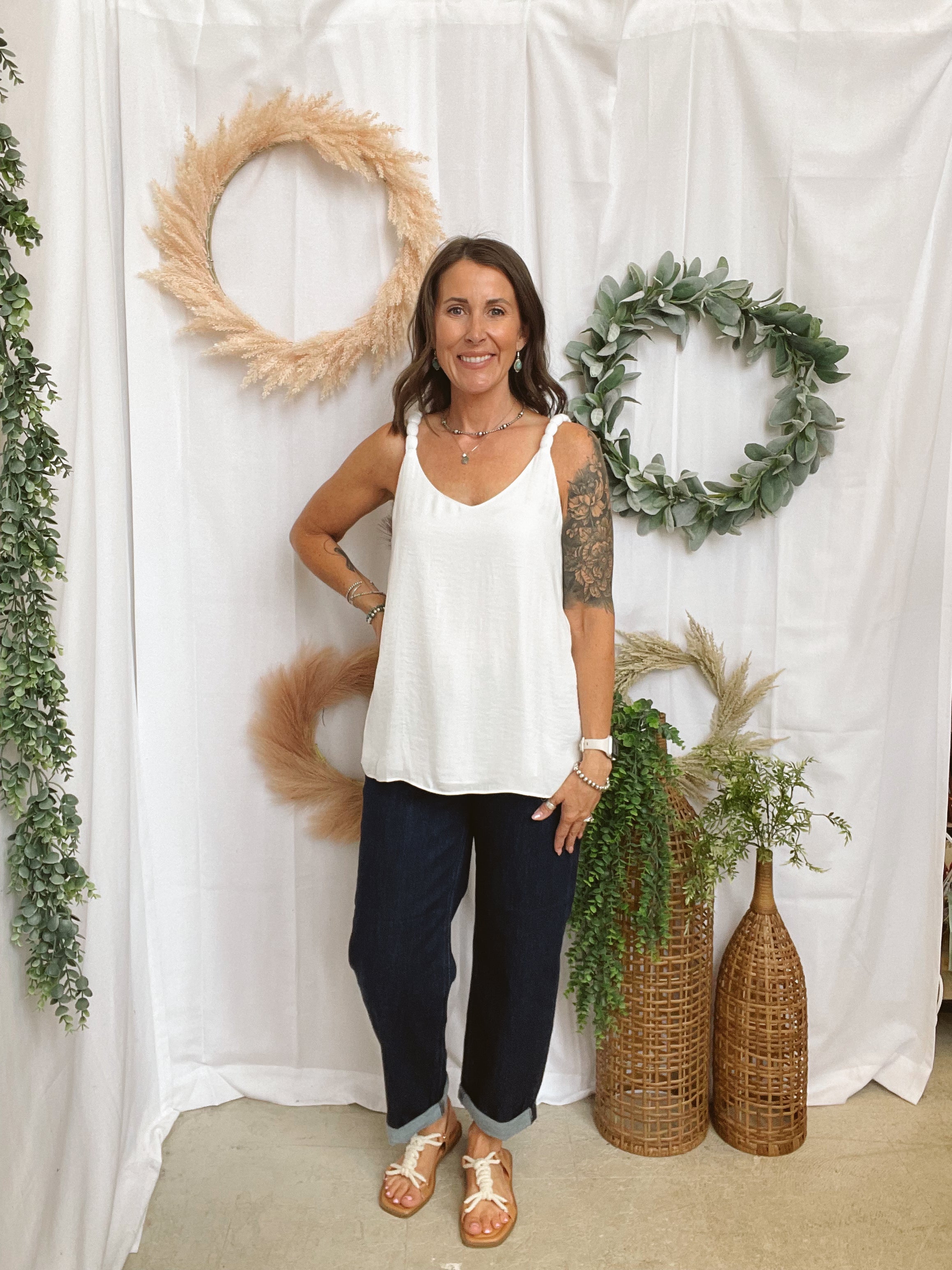 Bubble Braided Strap Tank Top-White-Tank Tops-pink zebra-The Silo Boutique, Women's Fashion Boutique Located in Warren and Grand Forks North Dakota