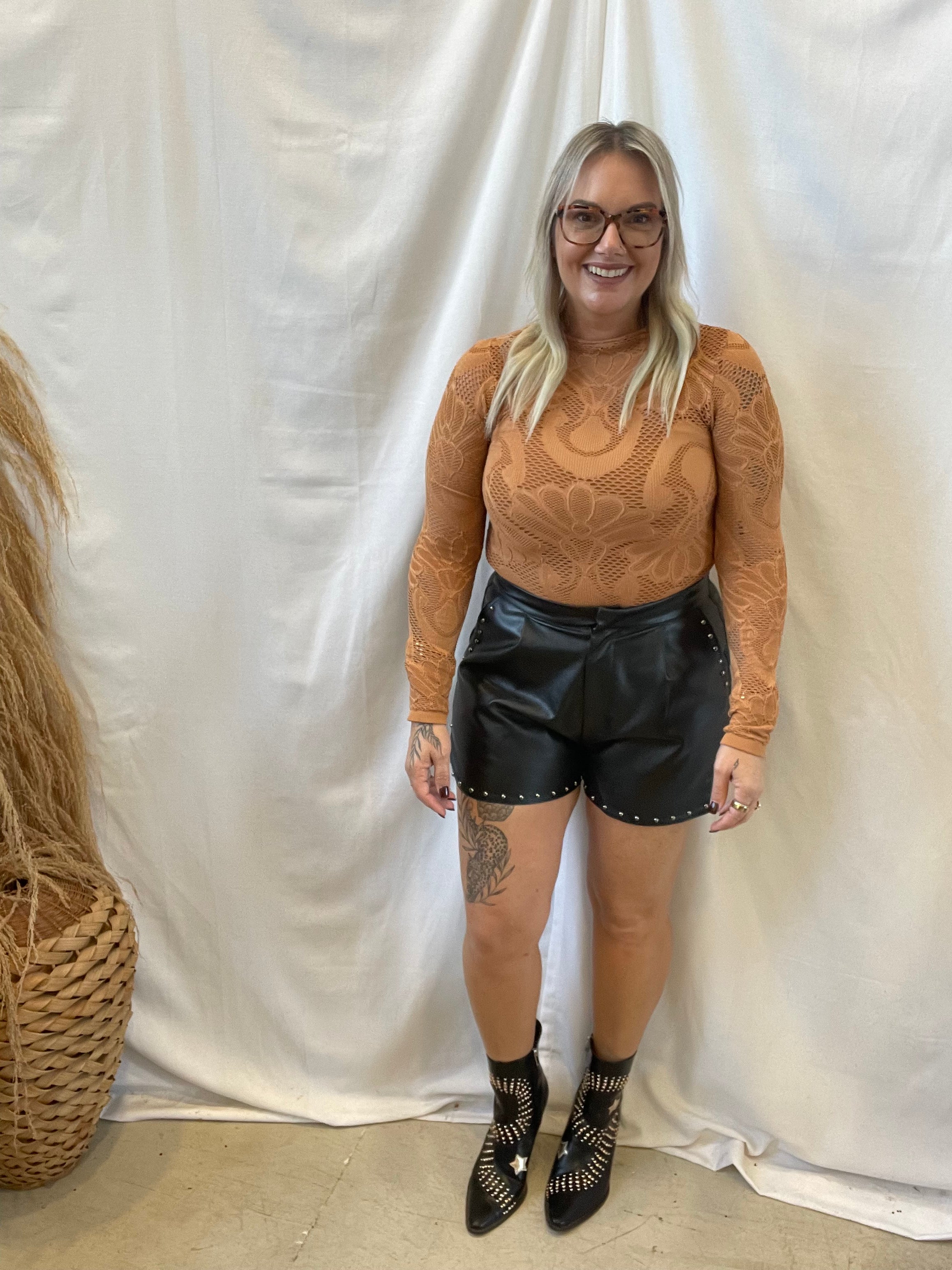 Leather Grommet Detail Shorts-Black-Shorts-entro-The Silo Boutique, Women's Fashion Boutique Located in Warren and Grand Forks North Dakota