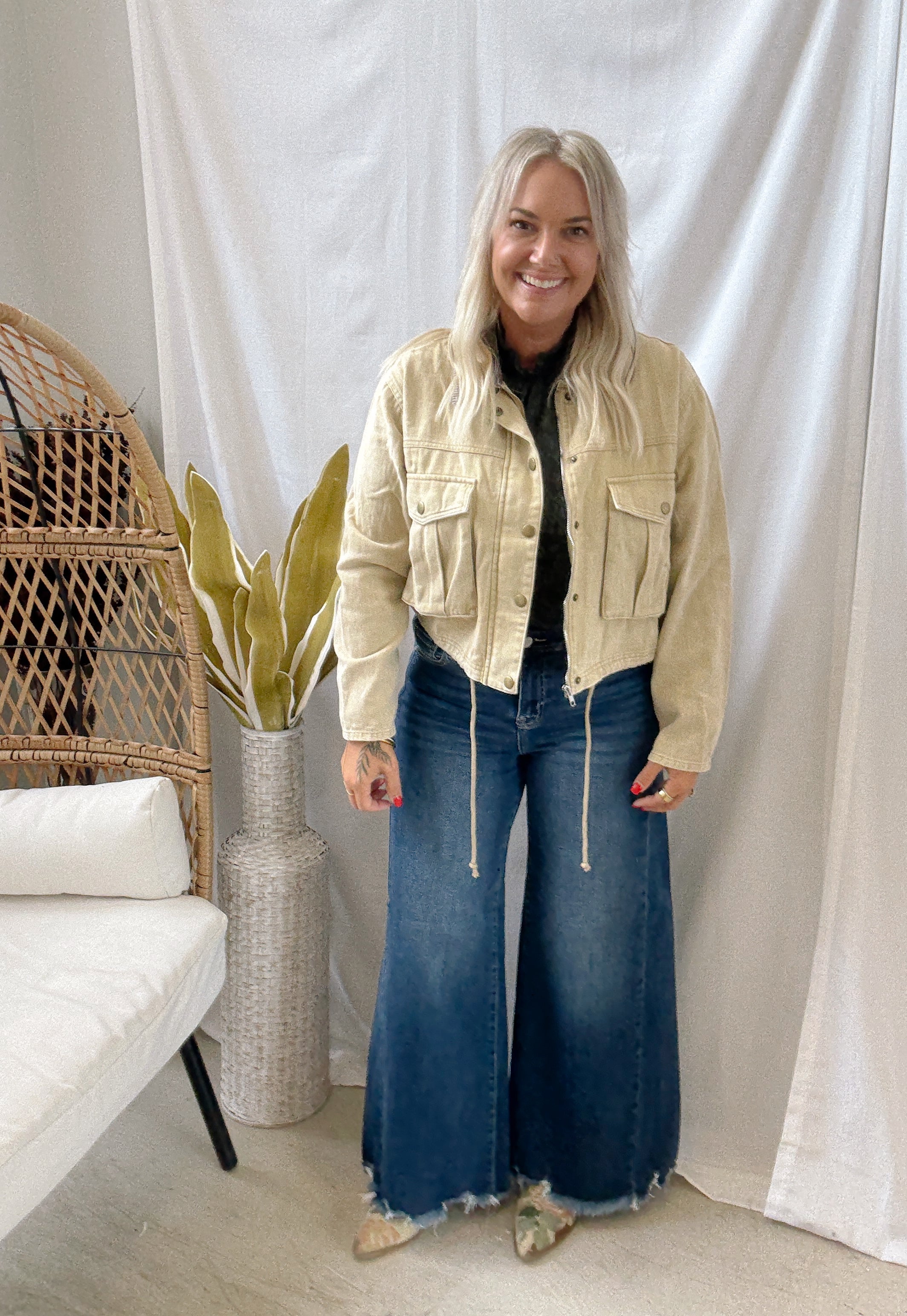 Corduroy Collar Twill Jacket-Sand-Coats & Jackets-hem and thread-The Silo Boutique, Women's Fashion Boutique Located in Warren and Grand Forks North Dakota