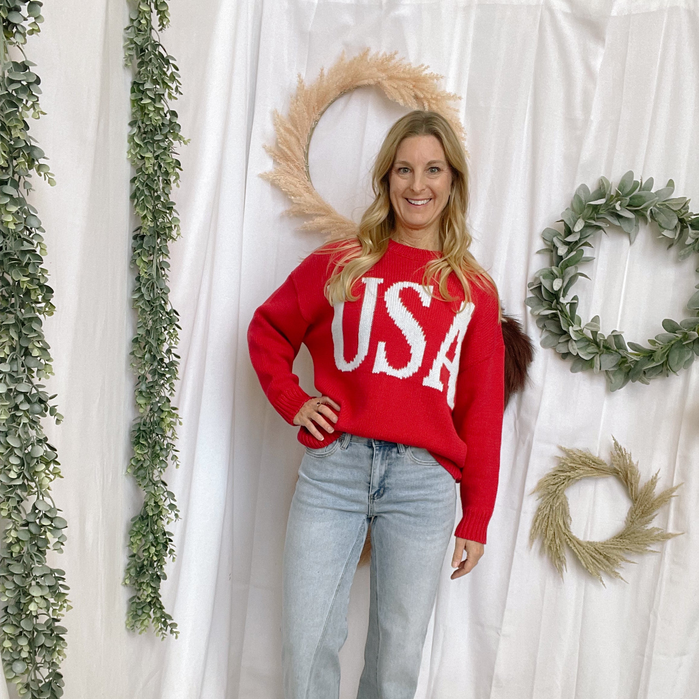Le Lis Red USA Sweater-Sweaters-lelis-The Silo Boutique, Women's Fashion Boutique Located in Warren and Grand Forks North Dakota