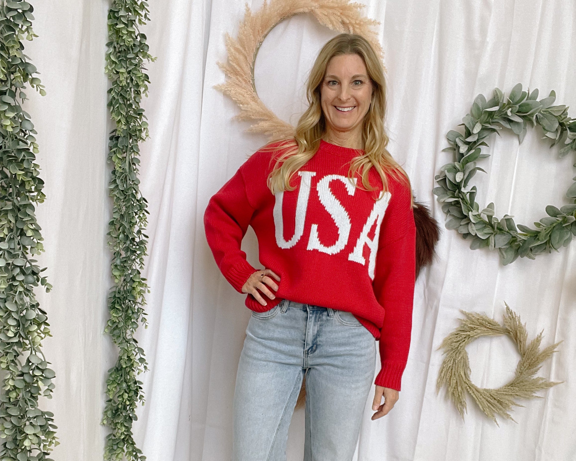 Le Lis Red USA Sweater-Sweaters-lelis-The Silo Boutique, Women's Fashion Boutique Located in Warren and Grand Forks North Dakota
