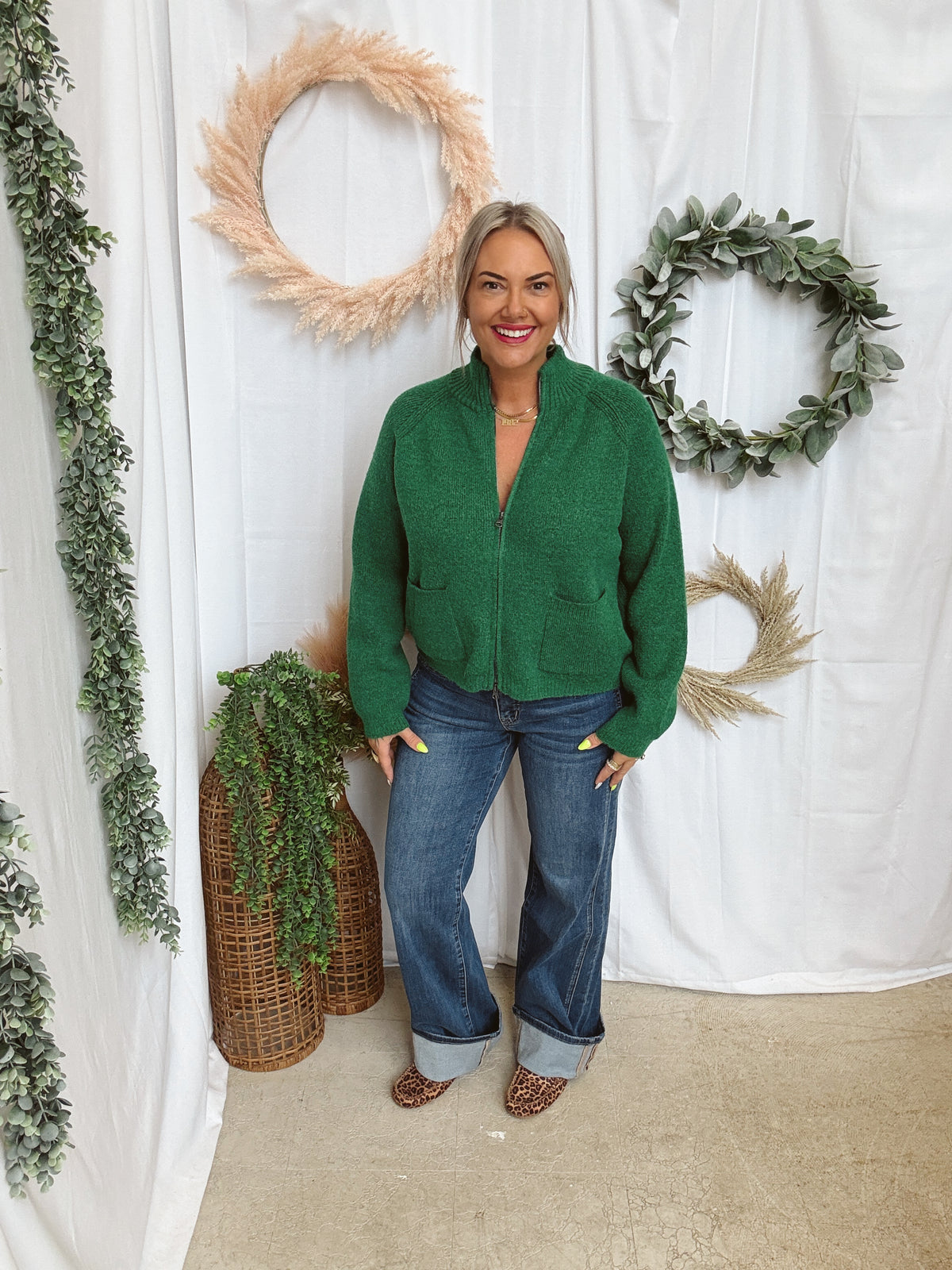 Mock Neck Zip Up Sweater-Green-Sweaters-eesome-The Silo Boutique, Women's Fashion Boutique Located in Warren and Grand Forks North Dakota