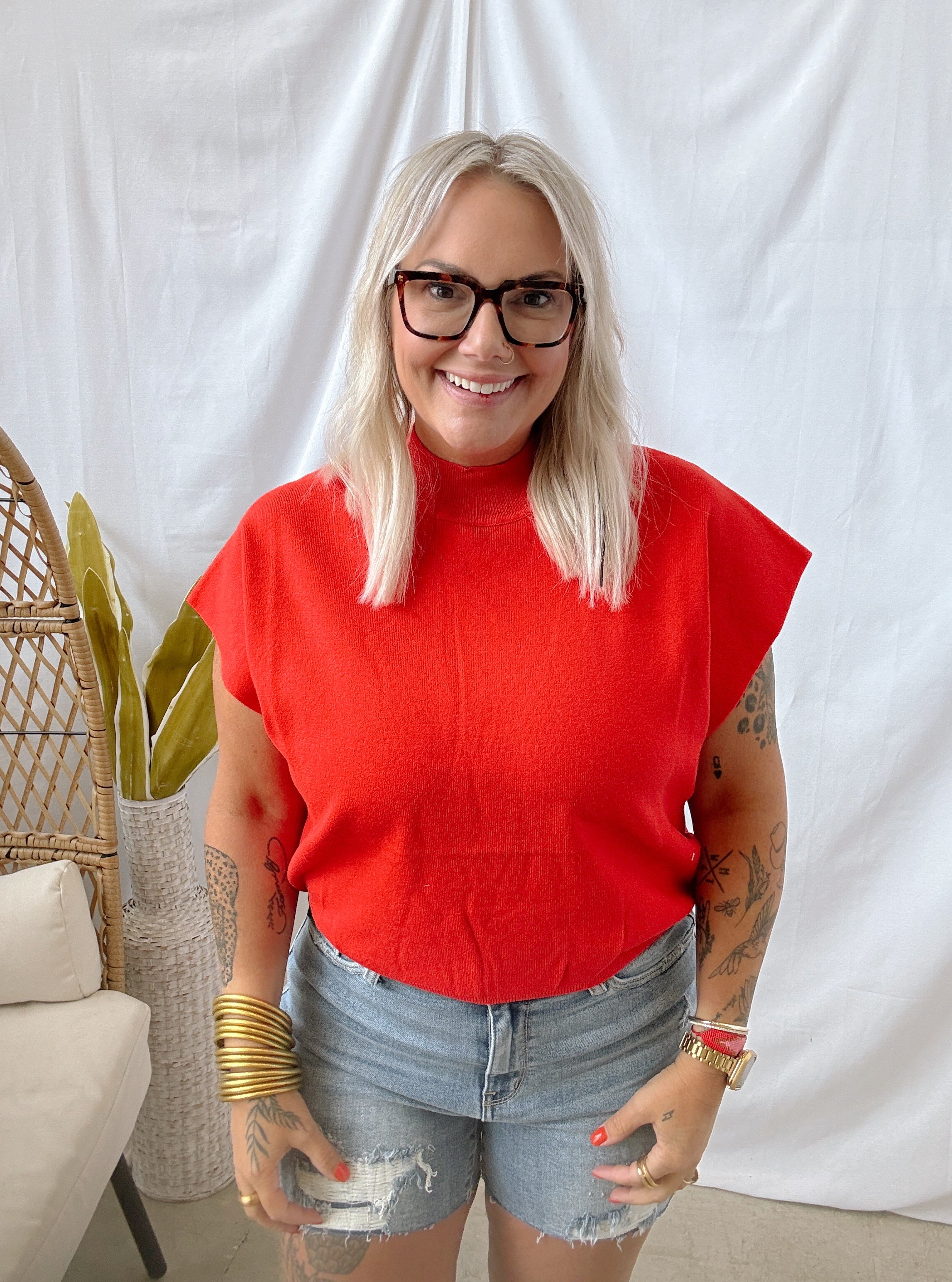 Tomato Mock Short Sleeve Sweater Top-Short Sleeve Tops-eesome-The Silo Boutique, Women's Fashion Boutique Located in Warren and Grand Forks North Dakota