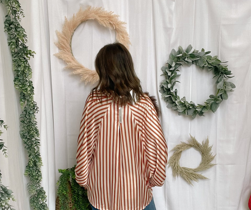 Glam Stripe Button Down Top-Camel-Tank Tops-glam-The Silo Boutique, Women's Fashion Boutique Located in Warren and Grand Forks North Dakota