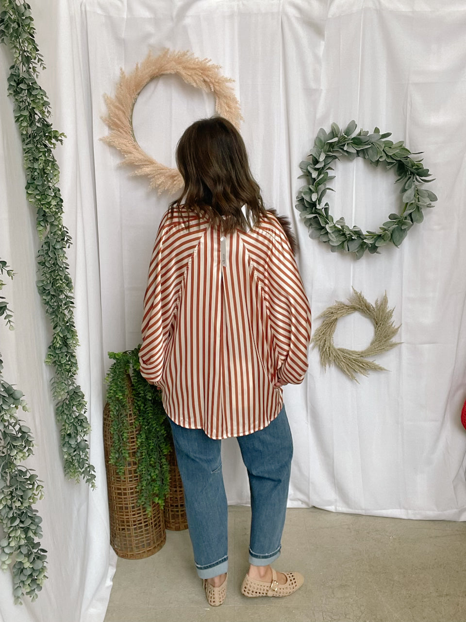 Glam Stripe Button Down Top-Camel-Tank Tops-glam-The Silo Boutique, Women's Fashion Boutique Located in Warren and Grand Forks North Dakota