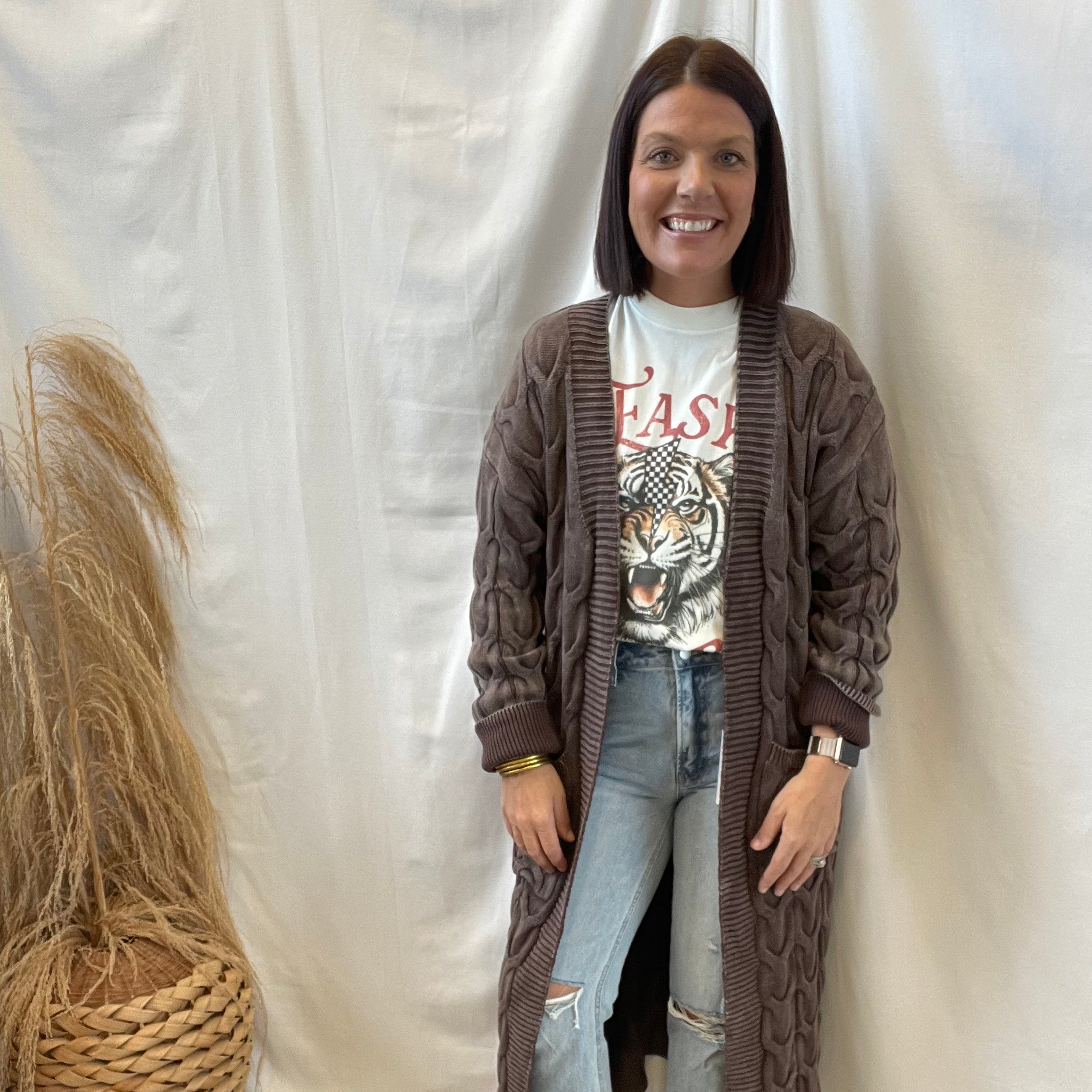 Mineral Wash Long Cardigan-Brown-Cardigans-hesperus-The Silo Boutique, Women's Fashion Boutique Located in Warren and Grand Forks North Dakota