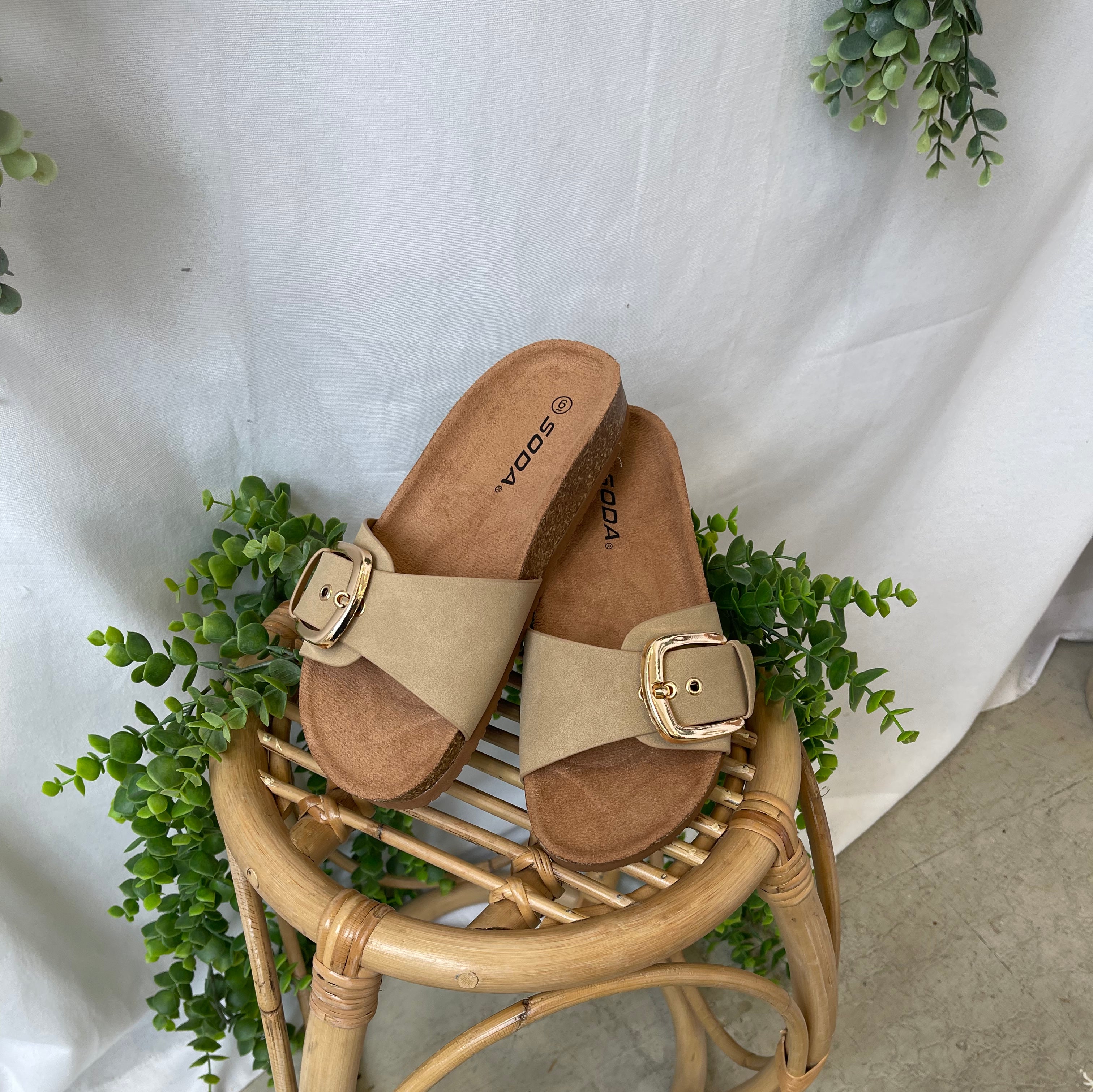 Soda Lizzy Sandal-Tan-Shoes-soda-The Silo Boutique, Women's Fashion Boutique Located in Warren and Grand Forks North Dakota
