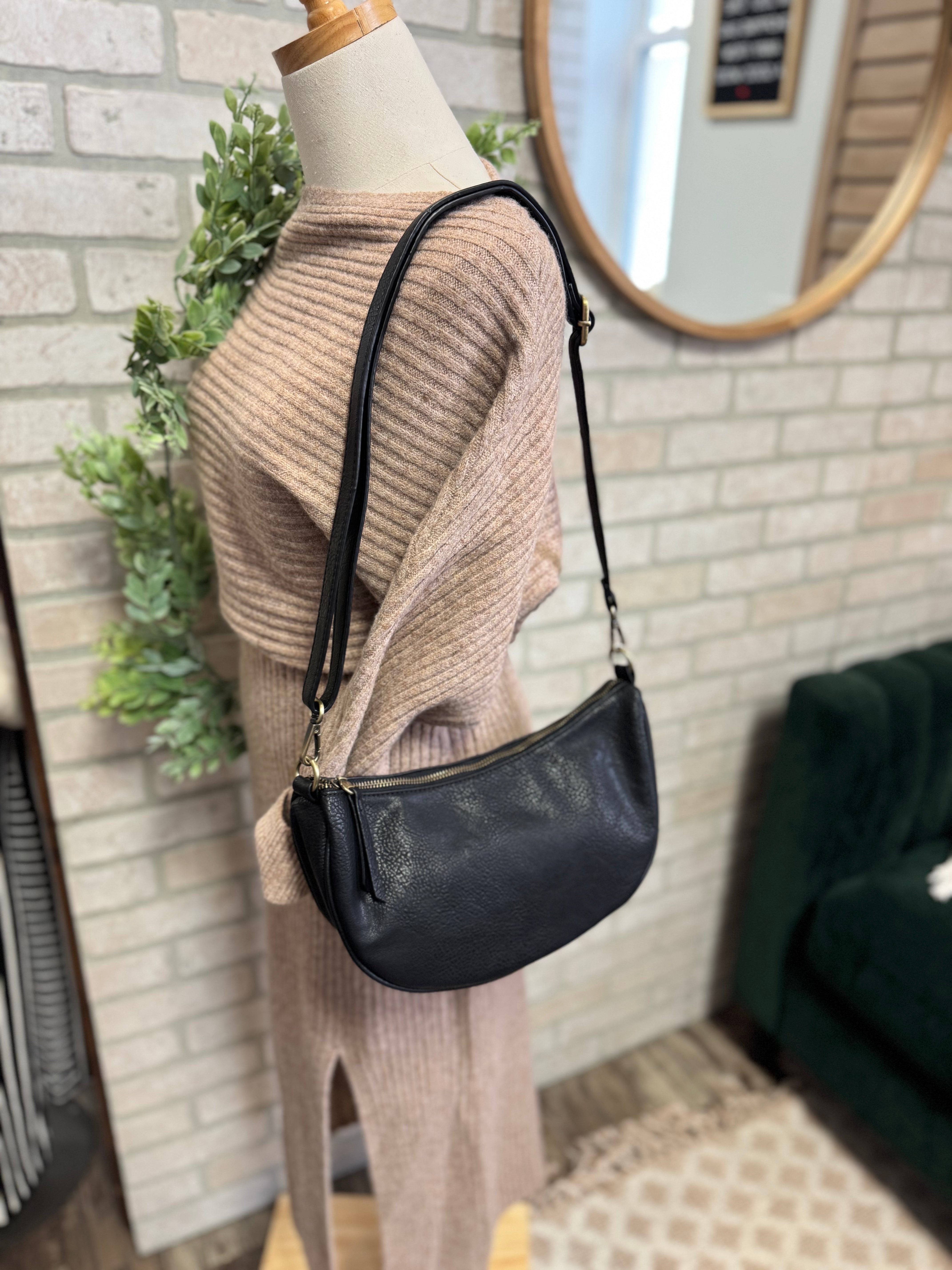 Joy Susan Miranda Crescent Crossbody-Black-Purses-joy susan-The Silo Boutique, Women's Fashion Boutique Located in Warren and Grand Forks North Dakota