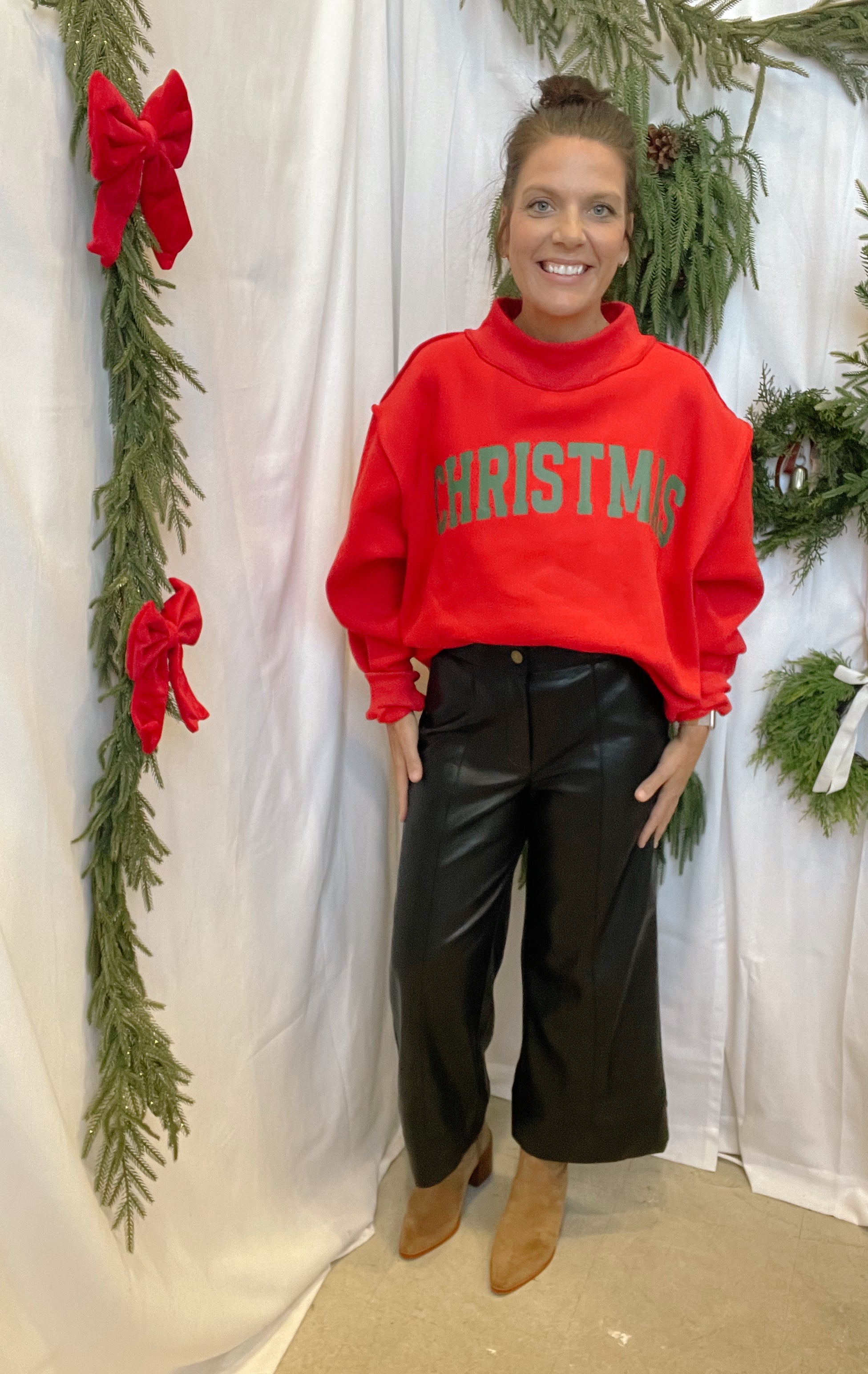 Red Merry & Christmas Sweatshirt-Final Sale-Sweatshirts-bucketlist-The Silo Boutique, Women's Fashion Boutique Located in Warren and Grand Forks North Dakota