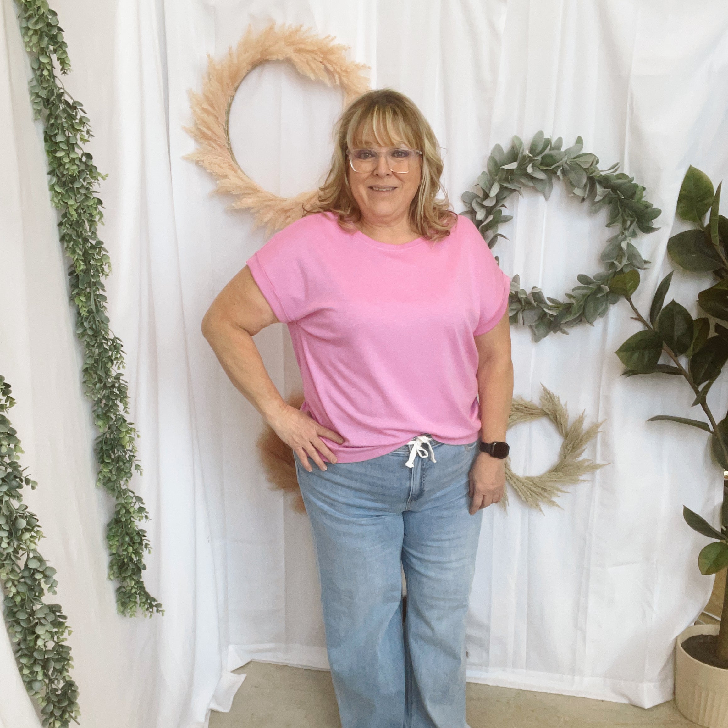 Kelly Slub Rolled Sleeve Tee-Short Sleeve Tops-Zenana-The Silo Boutique, Women's Fashion Boutique Located in Warren and Grand Forks North Dakota