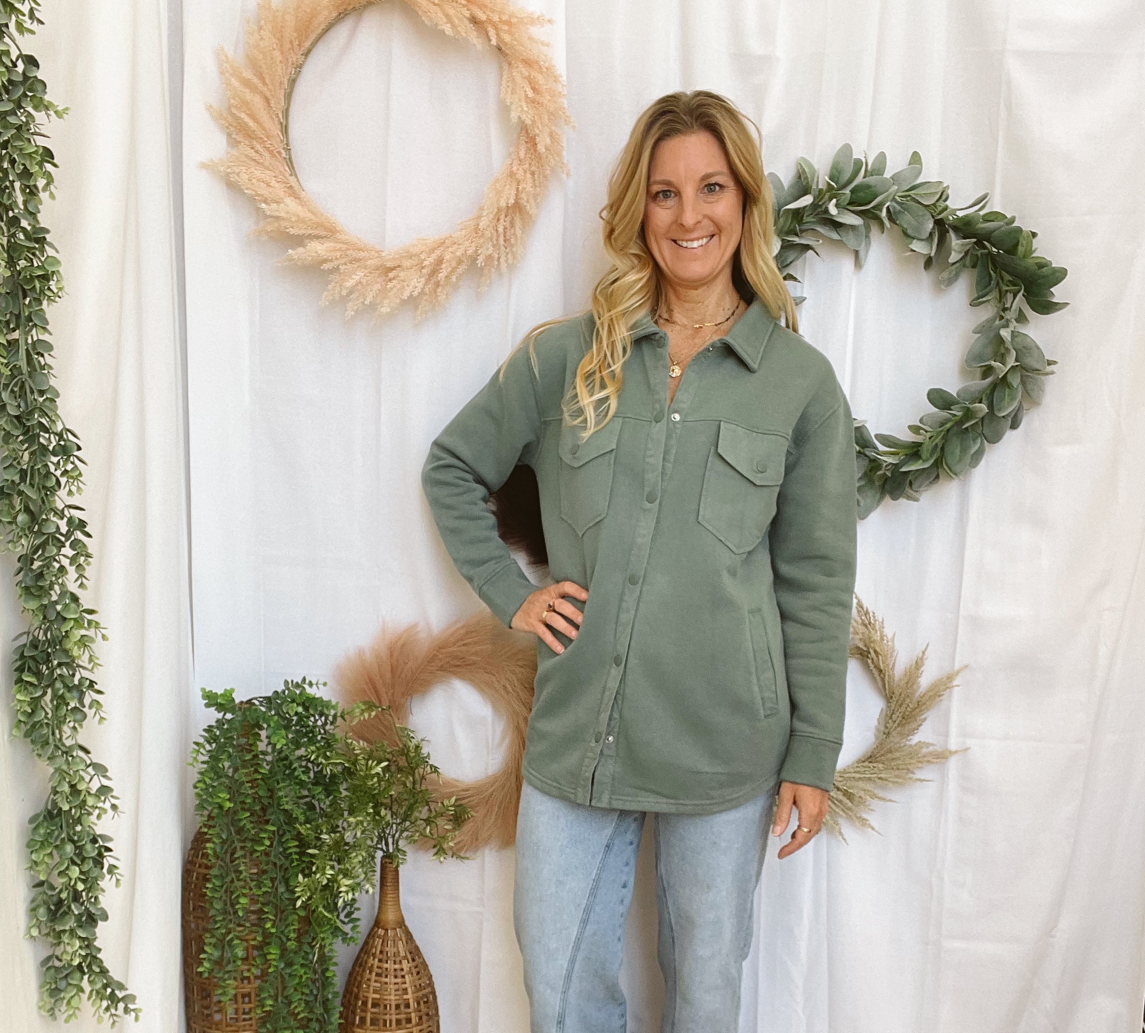 Mono B Snap Shacket-Pine-Coats & Jackets-mono b-The Silo Boutique, Women's Fashion Boutique Located in Warren and Grand Forks North Dakota