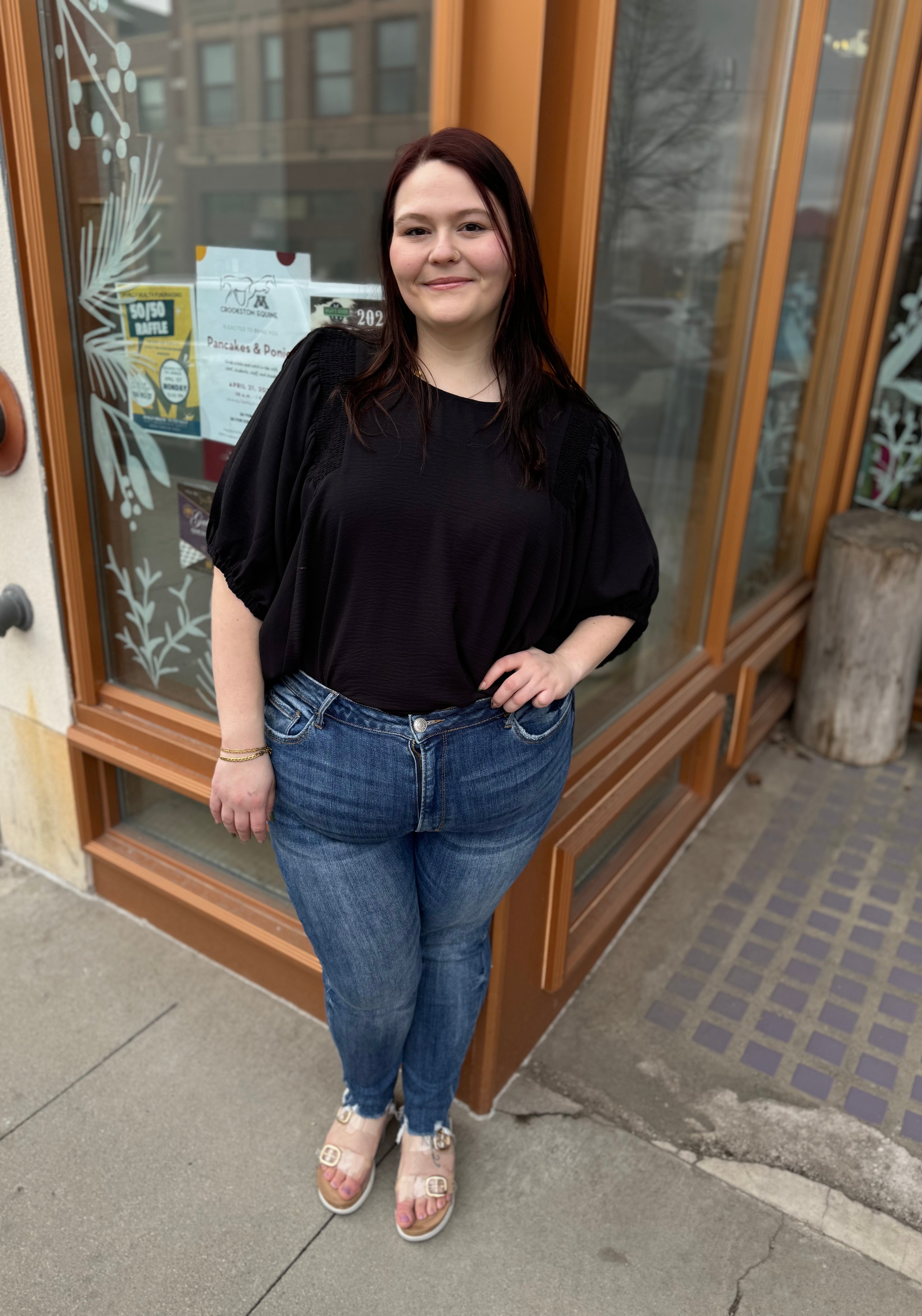 Black Smocking Top-Short Sleeve Tops-entro-The Silo Boutique, Women's Fashion Boutique Located in Warren and Grand Forks North Dakota