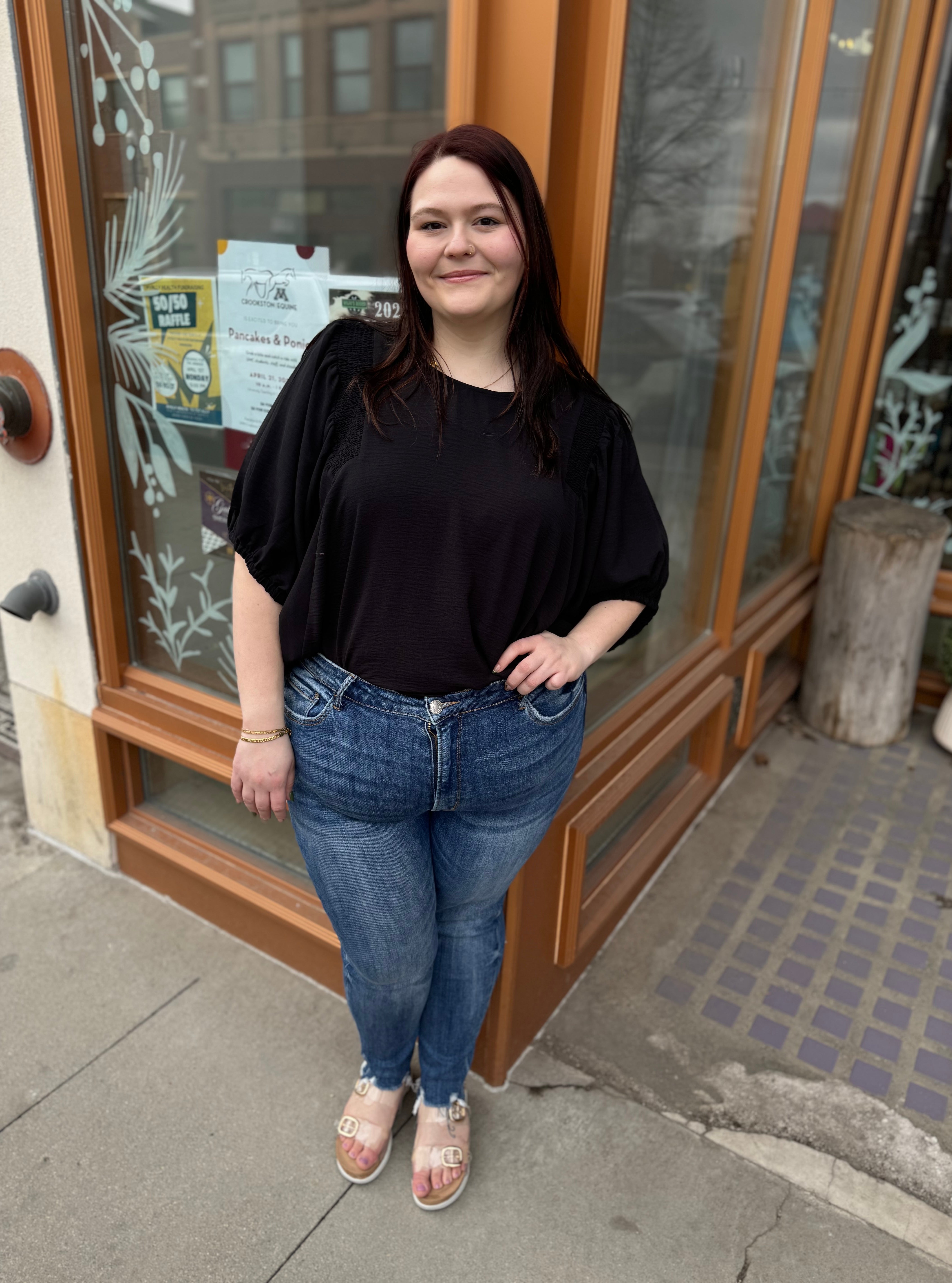 Black Smocking Top-Short Sleeve Tops-entro-The Silo Boutique, Women's Fashion Boutique Located in Warren and Grand Forks North Dakota