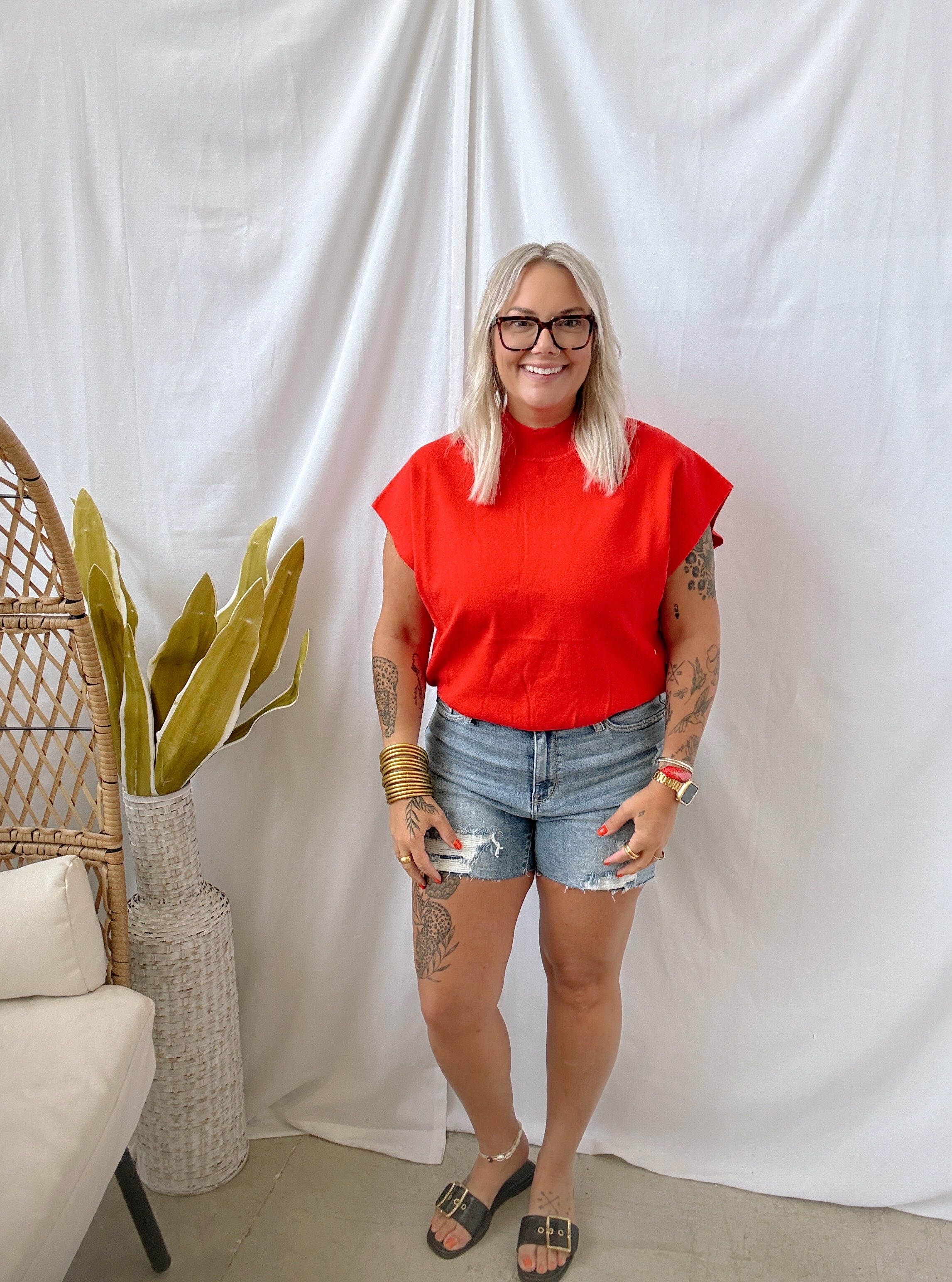 Tomato Mock Short Sleeve Sweater Top-Short Sleeve Tops-eesome-The Silo Boutique, Women's Fashion Boutique Located in Warren and Grand Forks North Dakota
