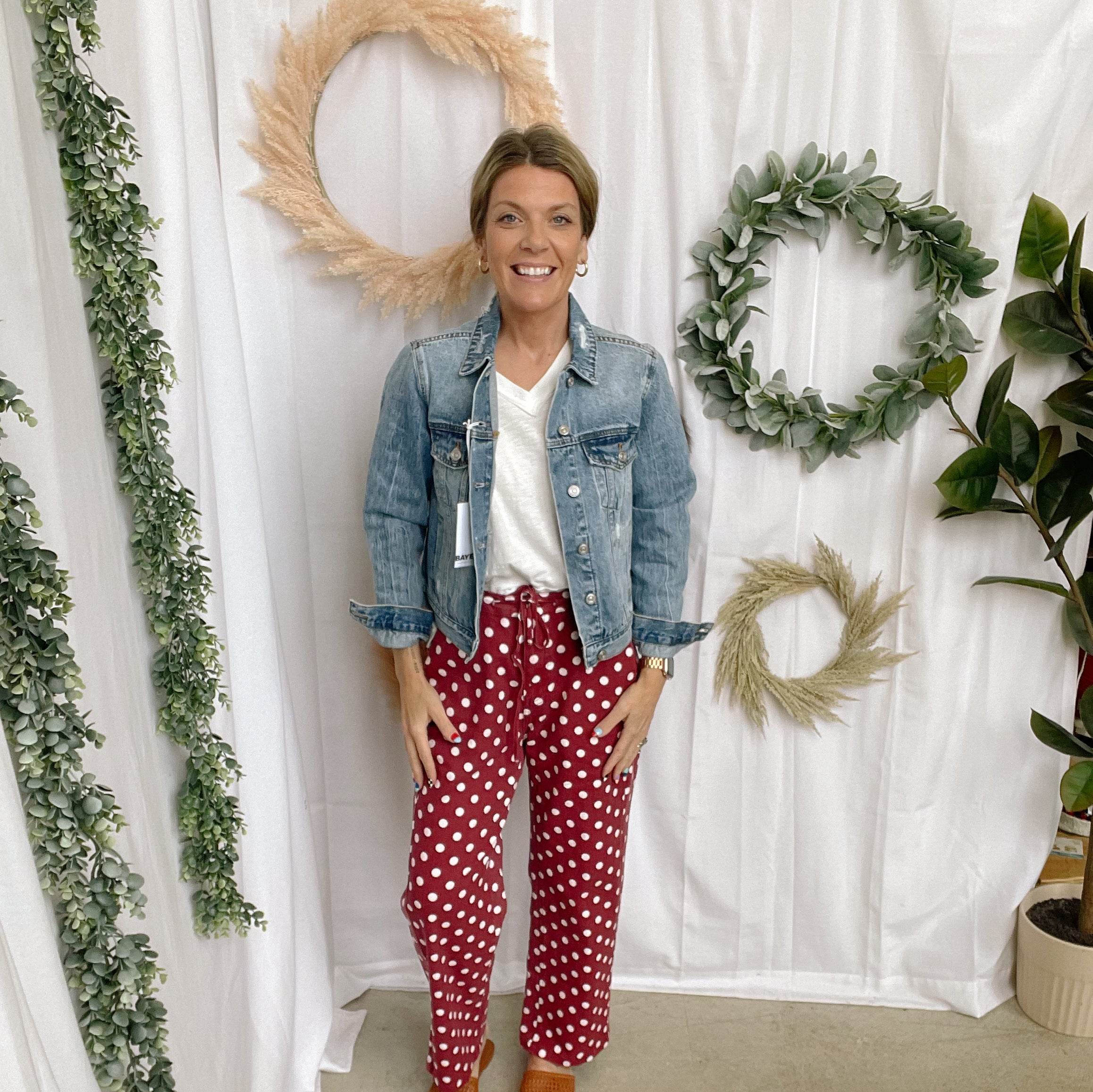 Layla Polka Dot Pants-Brick-Pants-lovlov-The Silo Boutique, Women's Fashion Boutique Located in Warren and Grand Forks North Dakota