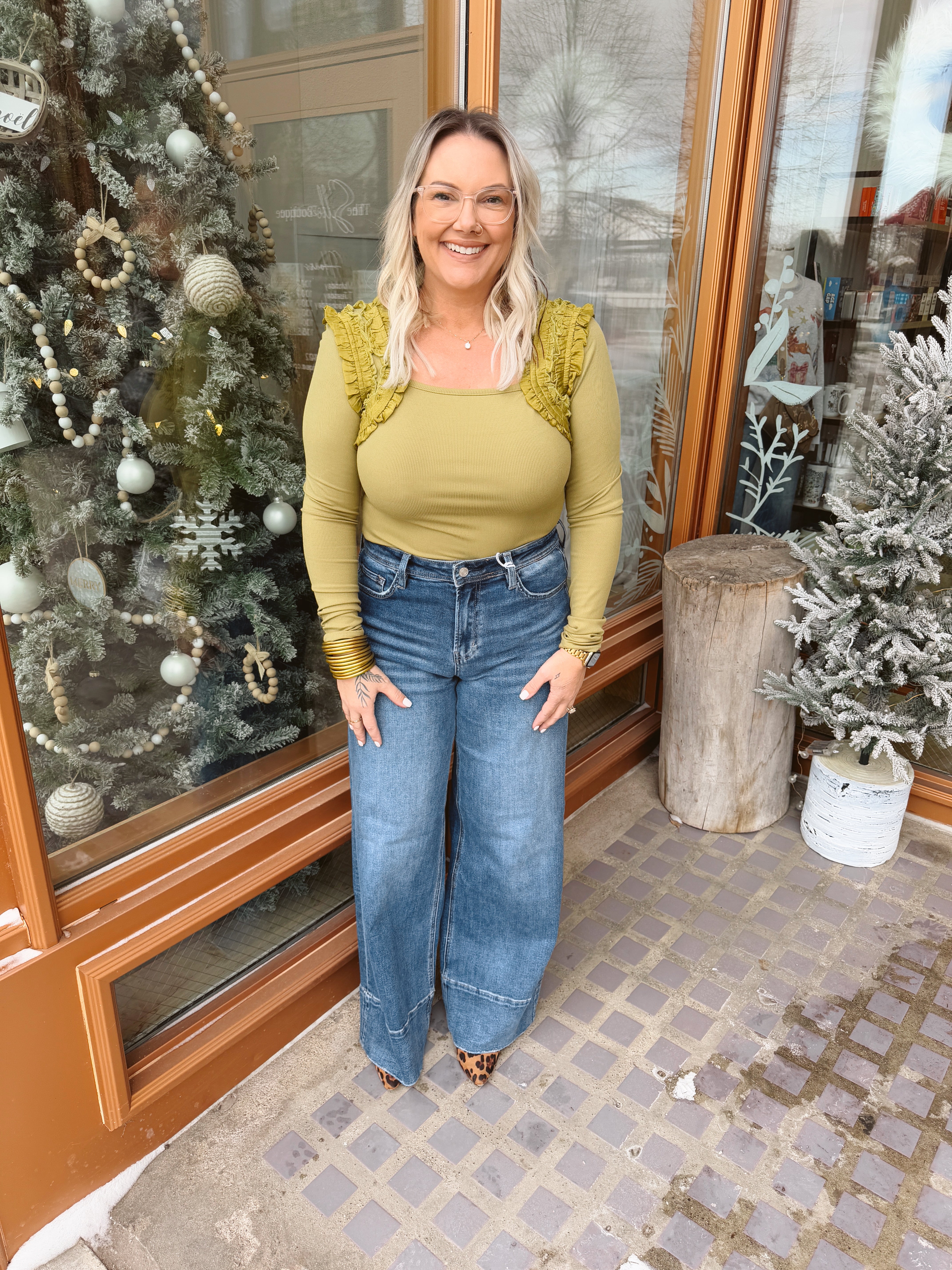 Lemon Grass Ruffle Top-Final Sale-Long Sleeve Tops-listicle-The Silo Boutique, Women's Fashion Boutique Located in Warren and Grand Forks North Dakota