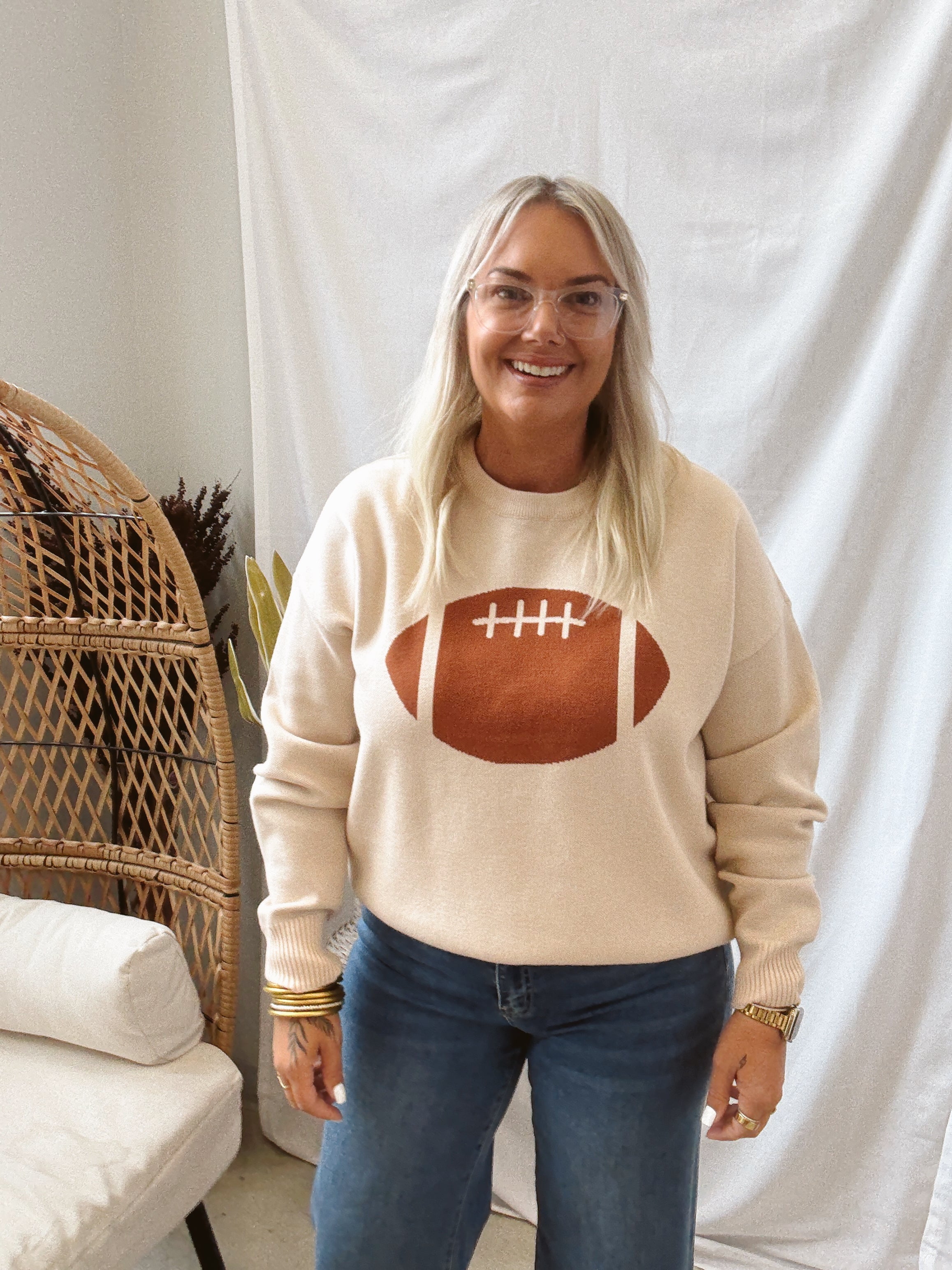 Cream Football Sweater-Final Sale-Sweaters-tea and Rose-The Silo Boutique, Women's Fashion Boutique Located in Warren and Grand Forks North Dakota