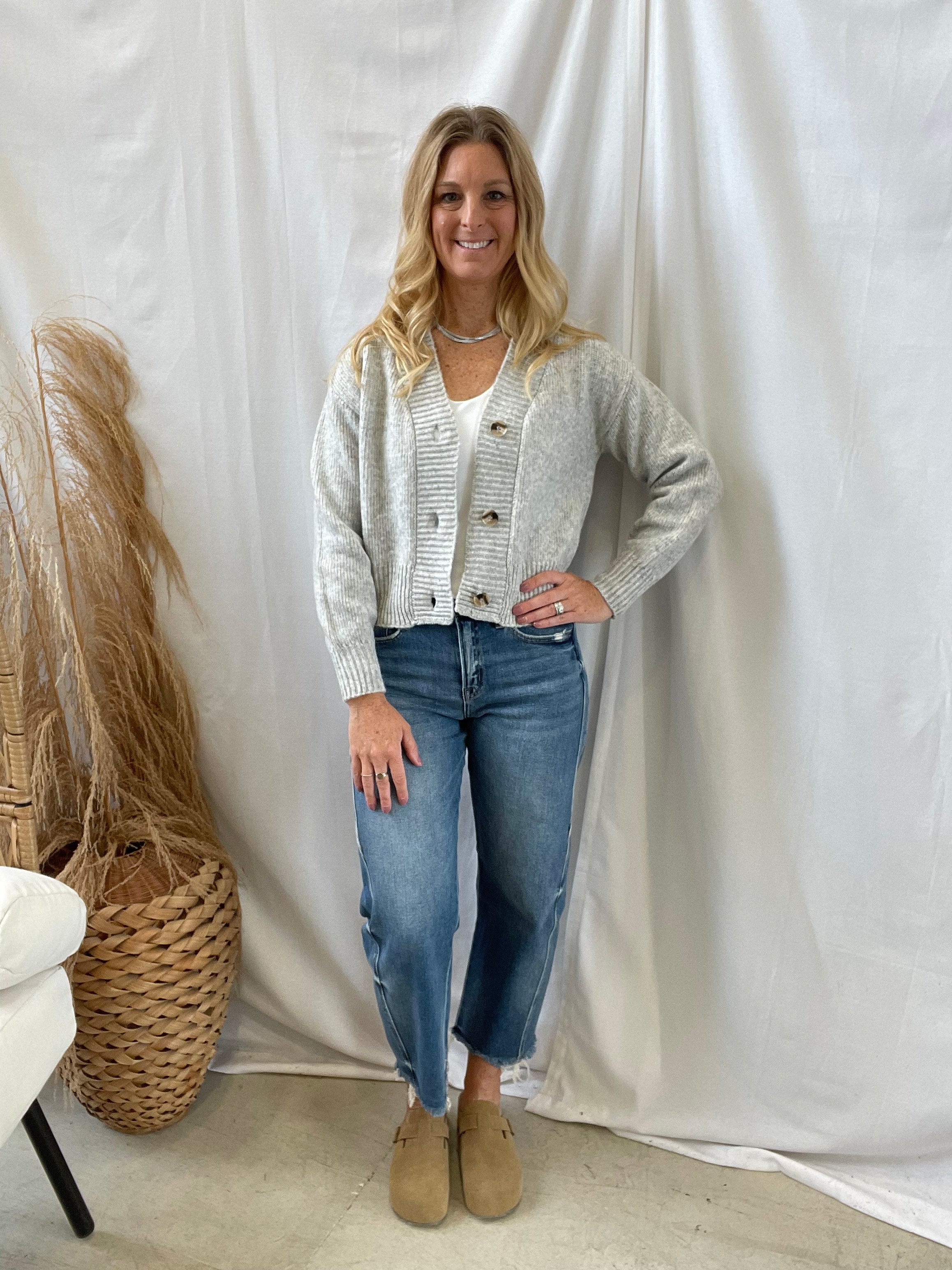 Zen Button Down Cardigan-Grey-Cardigans-zenana-The Silo Boutique, Women's Fashion Boutique Located in Warren and Grand Forks North Dakota