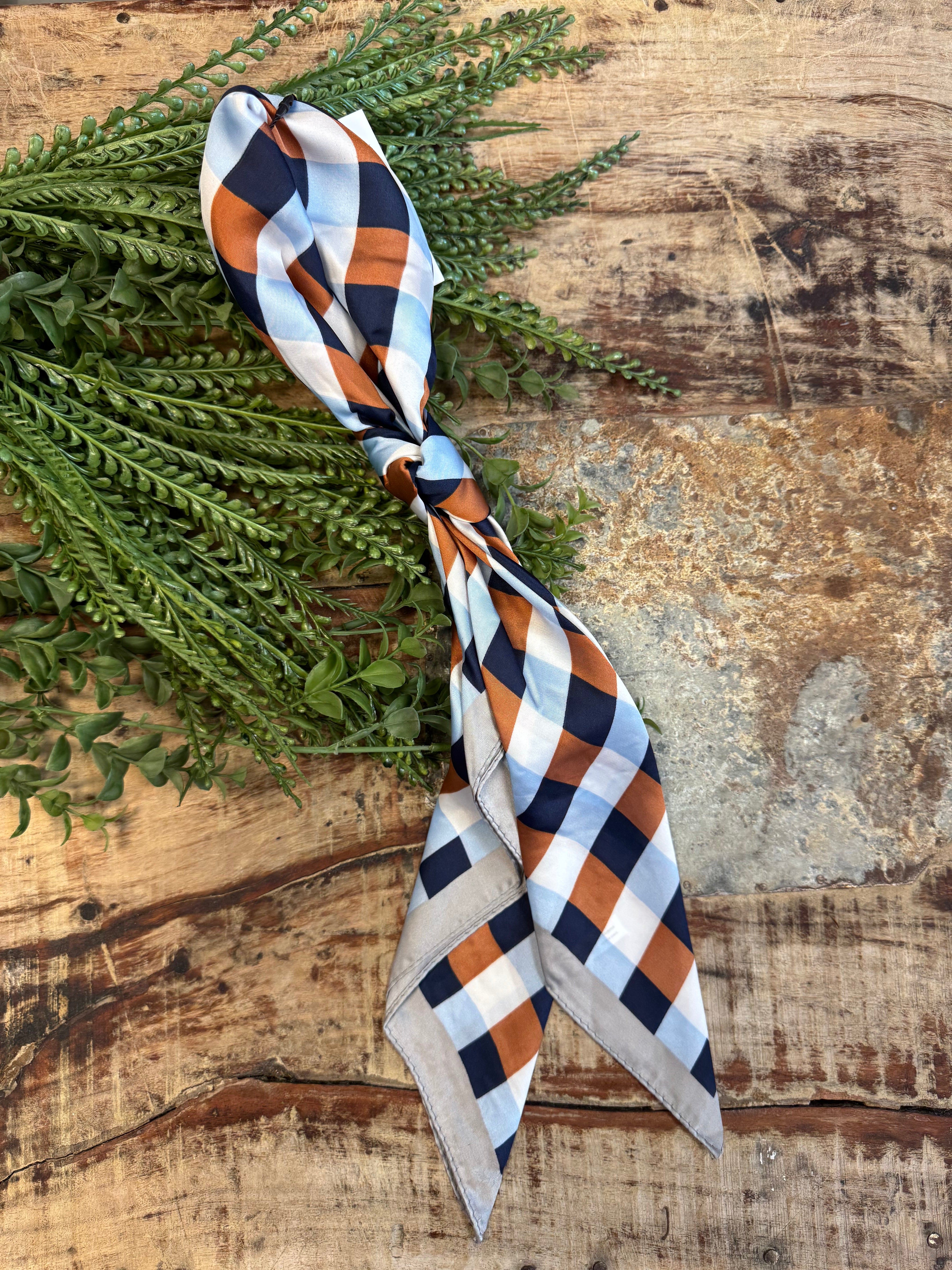 Olivia Moss Scarf-Navy/Rust Check-Scarf-dm-The Silo Boutique, Women's Fashion Boutique Located in Warren and Grand Forks North Dakota