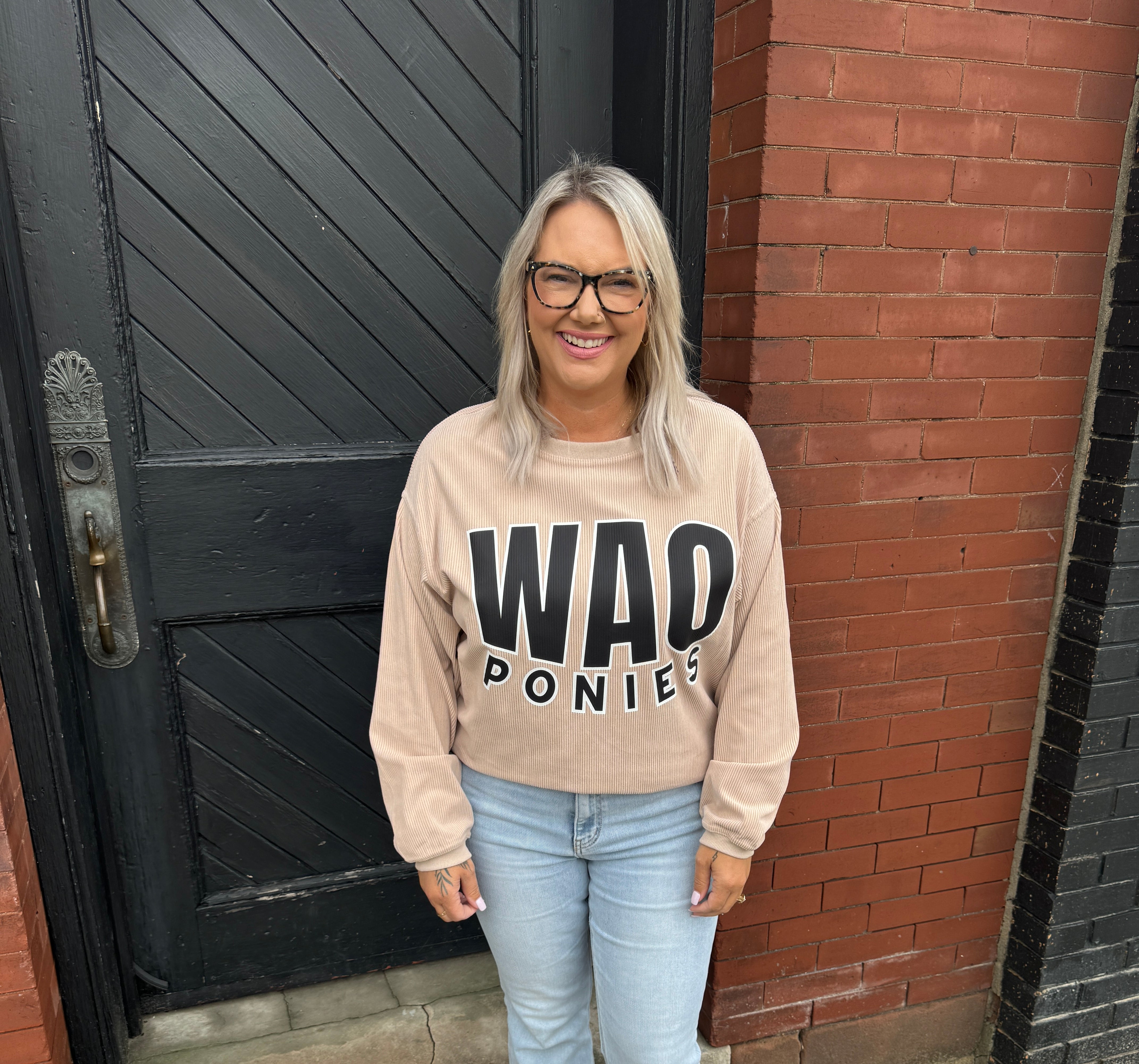 WAO Ponies Corded Crew Neck Top-Tan-Final Sale-Long Sleeve Tops-j lee-The Silo Boutique, Women's Fashion Boutique Located in Warren and Grand Forks North Dakota