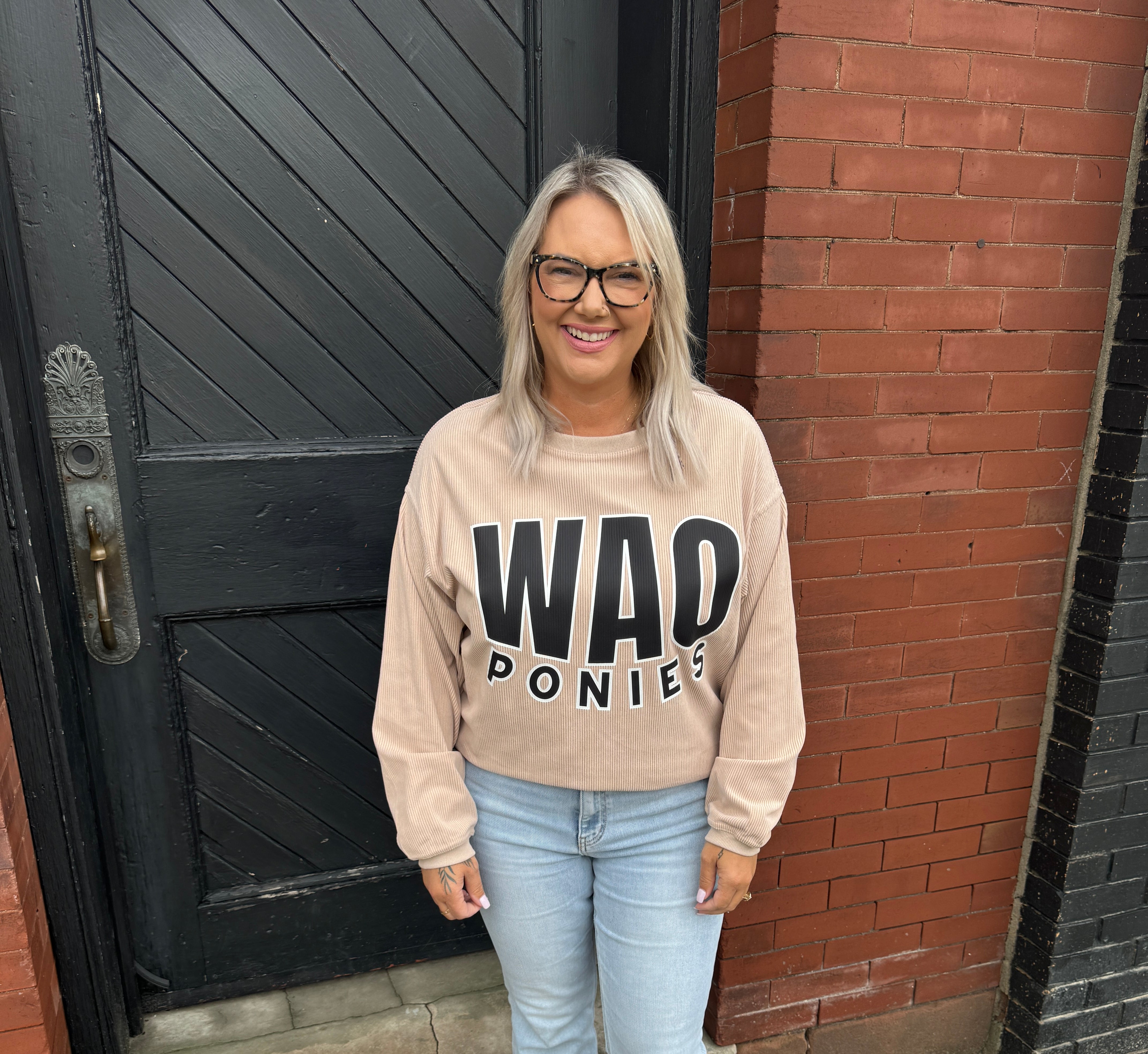 WAO Ponies Corded Crew Neck Top-Tan-Final Sale-Long Sleeve Tops-j lee-The Silo Boutique, Women's Fashion Boutique Located in Warren and Grand Forks North Dakota