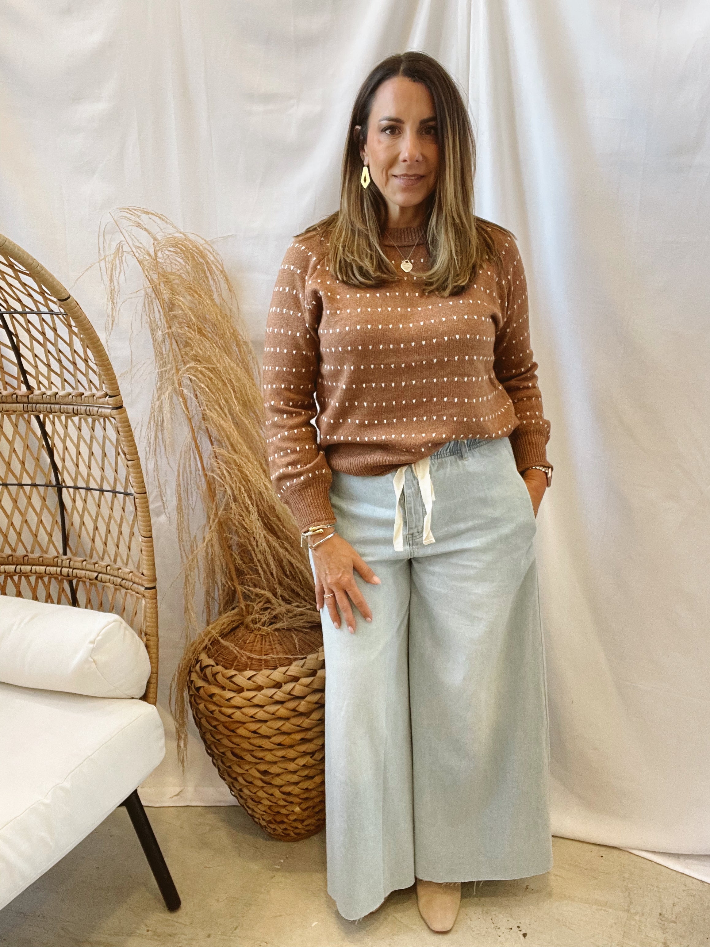 Camel Texture Dot Sweater-Sweaters-staccato-The Silo Boutique, Women's Fashion Boutique Located in Warren and Grand Forks North Dakota