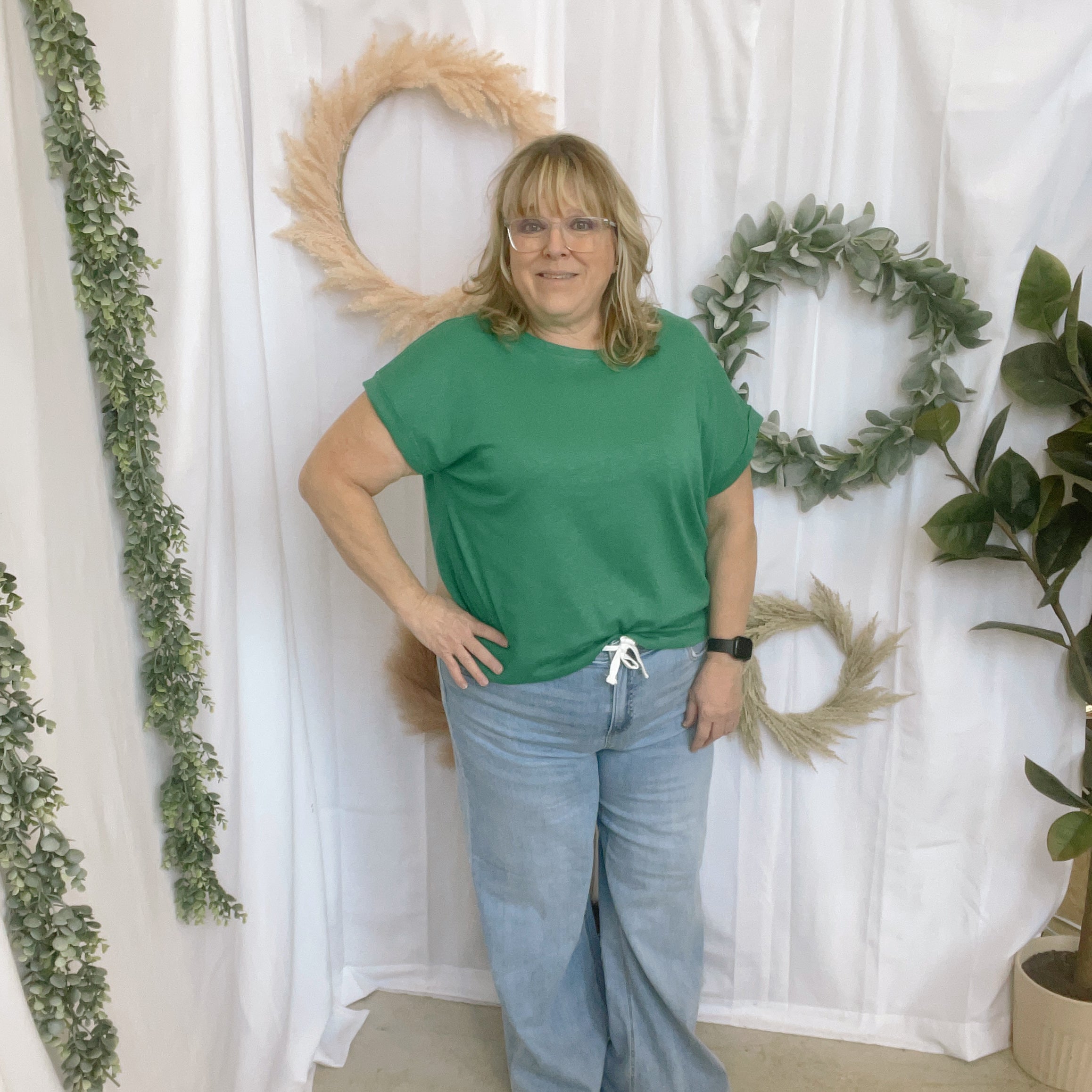 Kelly Slub Rolled Sleeve Tee-Short Sleeve Tops-Zenana-The Silo Boutique, Women's Fashion Boutique Located in Warren and Grand Forks North Dakota