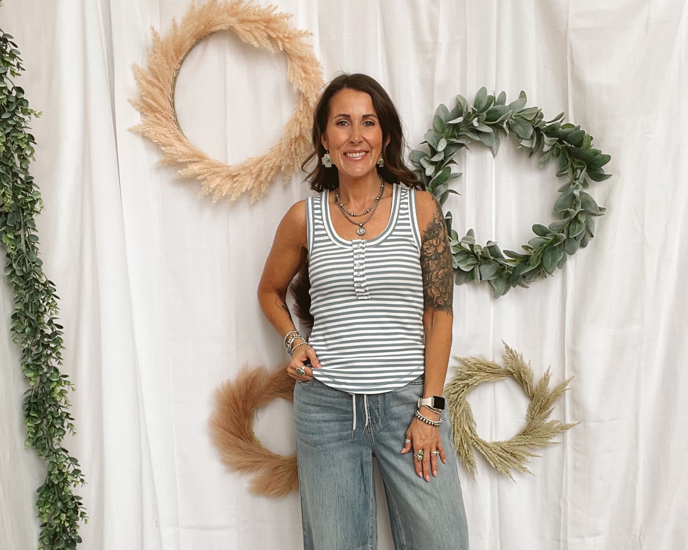 Janie Striped Tank Top-Blue-Tank Tops-very j-The Silo Boutique, Women's Fashion Boutique Located in Warren and Grand Forks North Dakota