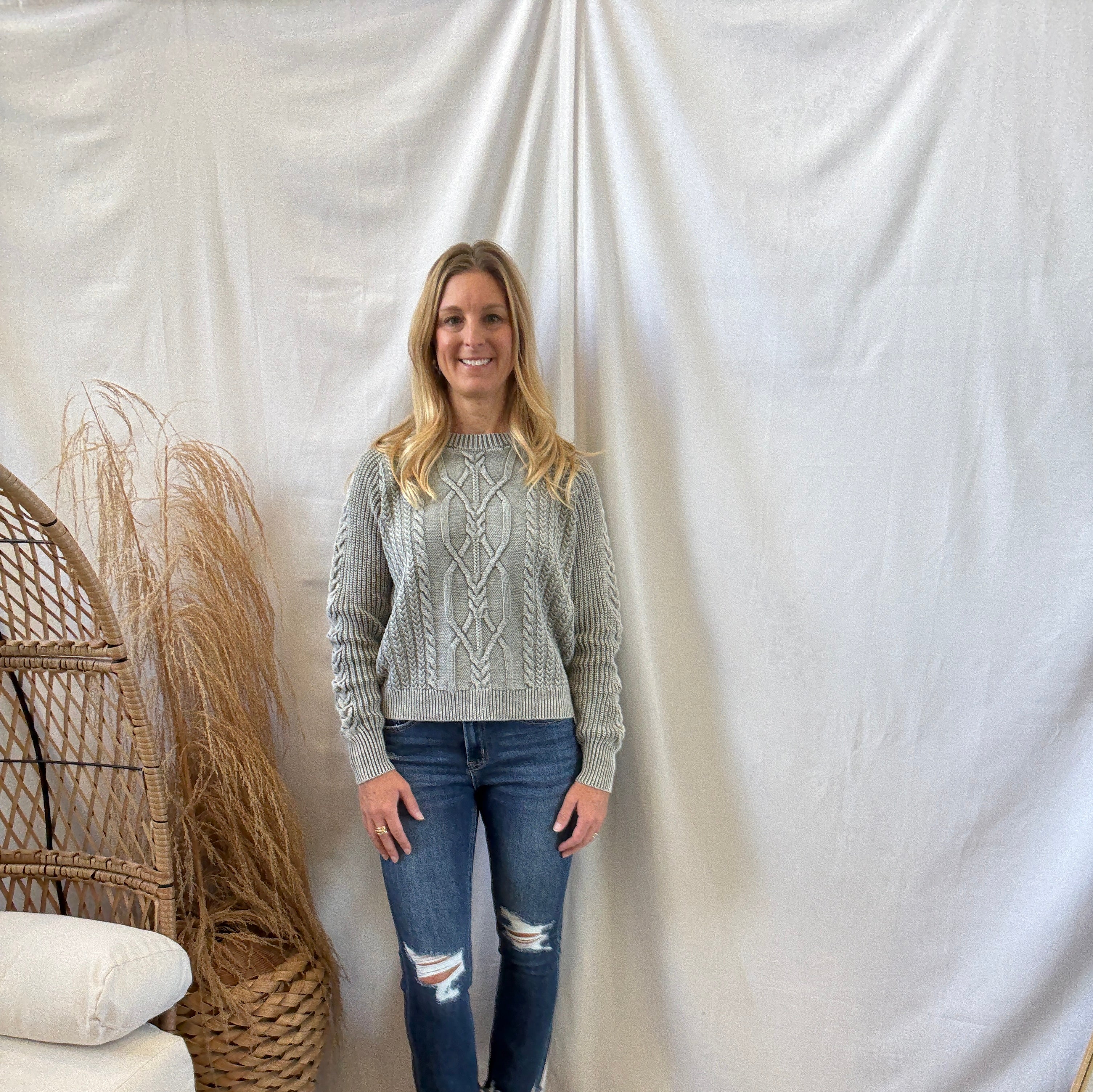 Missy Cable Sweater-Sage-Sweaters-mystree-The Silo Boutique, Women's Fashion Boutique Located in Warren and Grand Forks North Dakota