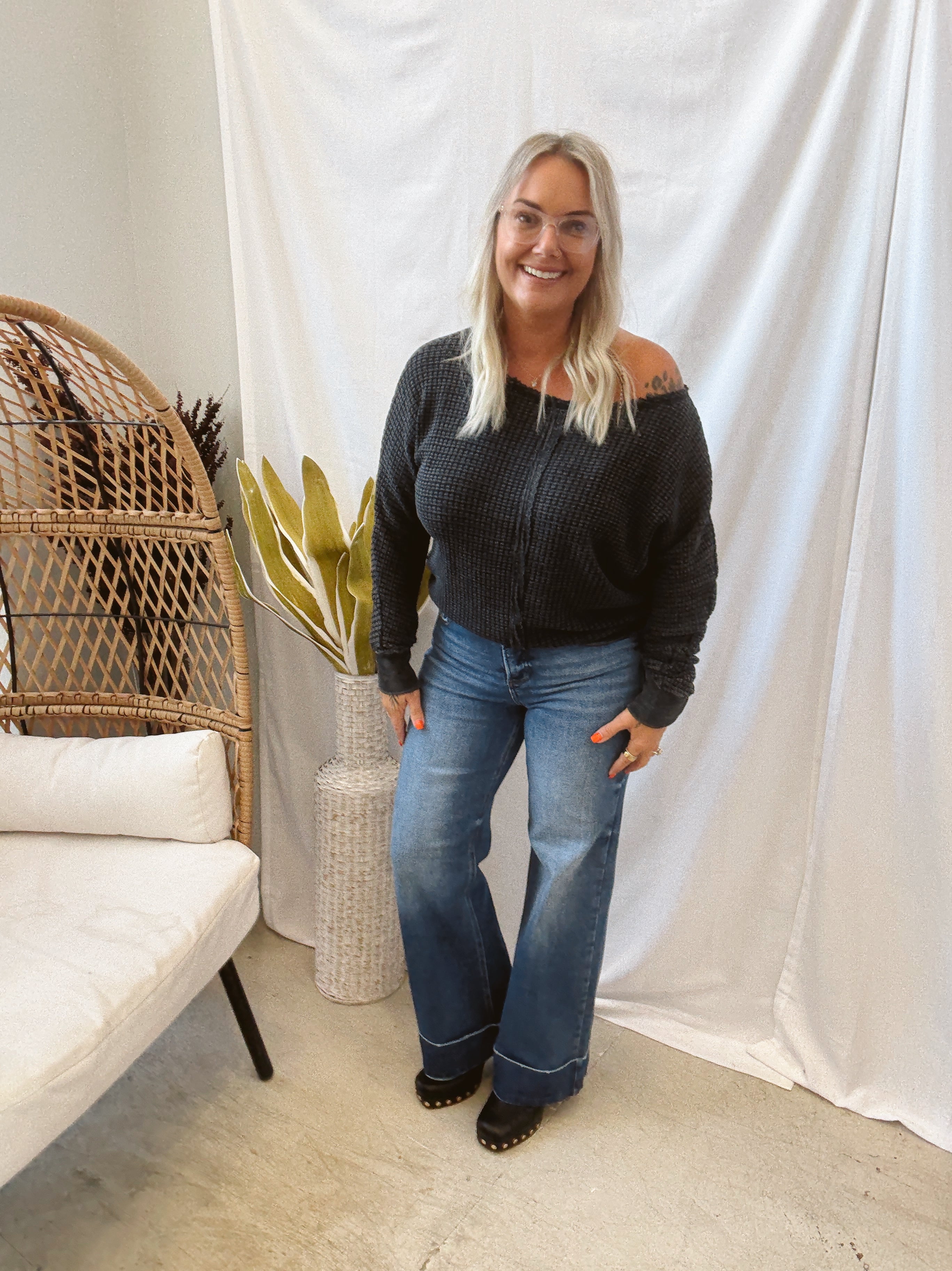 Risen Wide Leg Cuff Jeans-Final Sale-Jeans-risen-The Silo Boutique, Women's Fashion Boutique Located in Warren and Grand Forks North Dakota