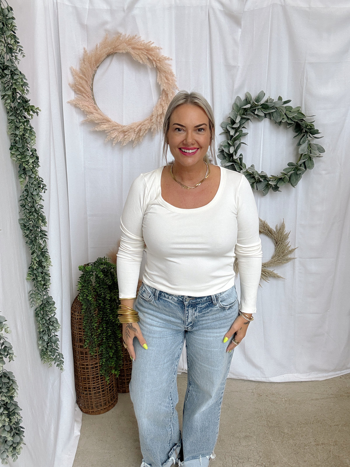 Mono B Scoop Ribbed Long Sleeve Top-Cream-Long Sleeve Tops-mono b-The Silo Boutique, Women's Fashion Boutique Located in Warren and Grand Forks North Dakota