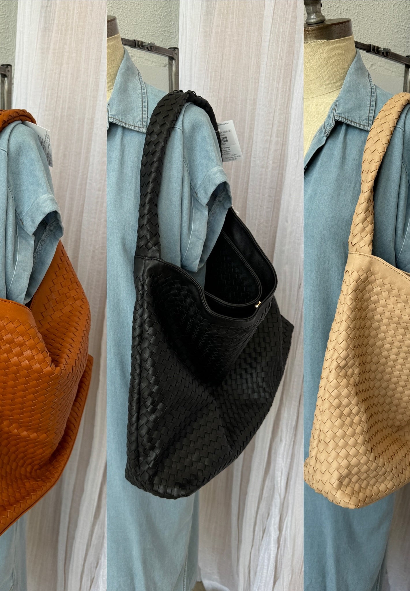 Leather Basket Weave Tote Purse-Purses-iccco-The Silo Boutique, Women's Fashion Boutique Located in Warren and Grand Forks North Dakota