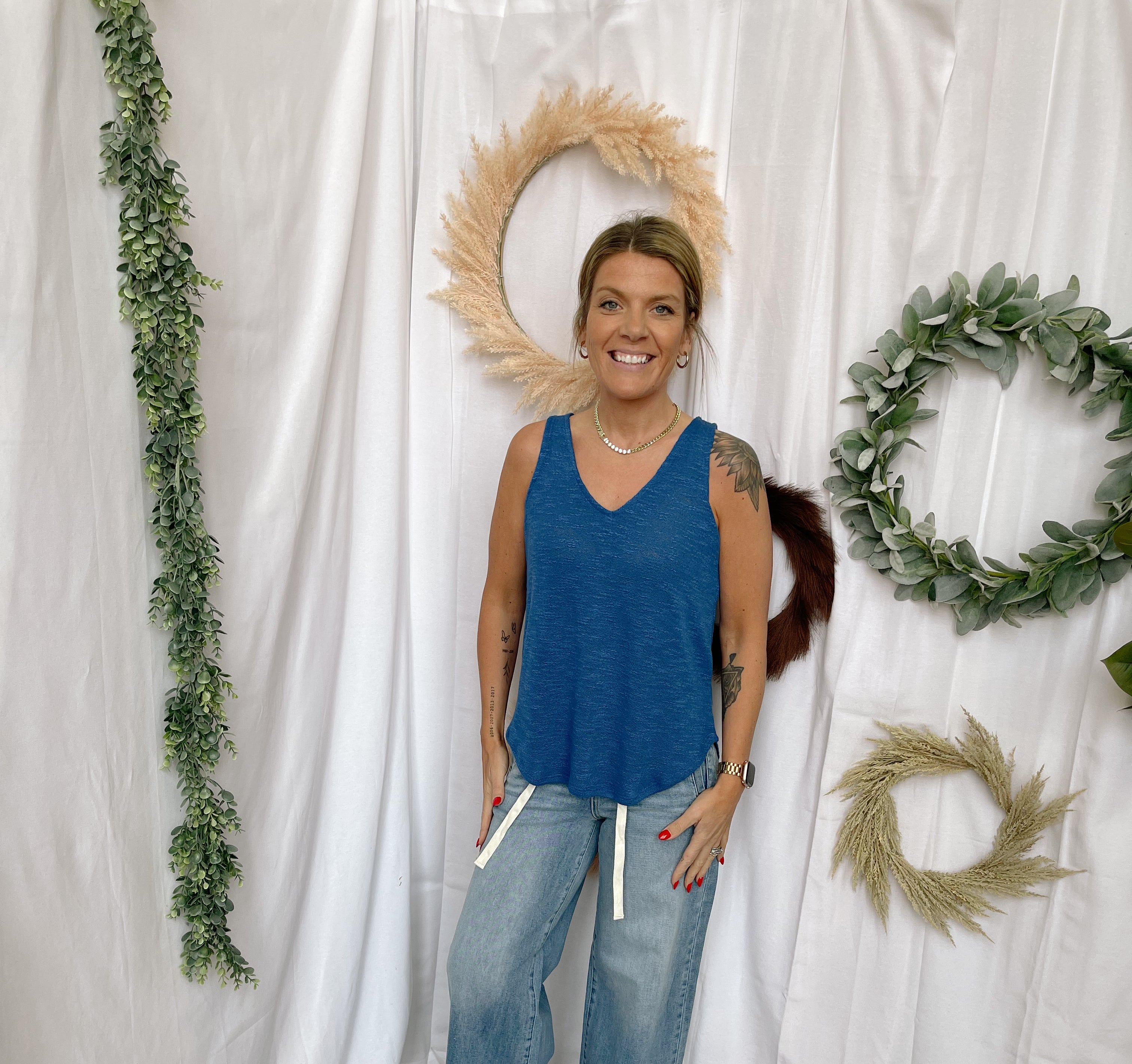 Mel V Neck Slub Tank Top-Blue-Tank Tops-Zenana-The Silo Boutique, Women's Fashion Boutique Located in Warren and Grand Forks North Dakota