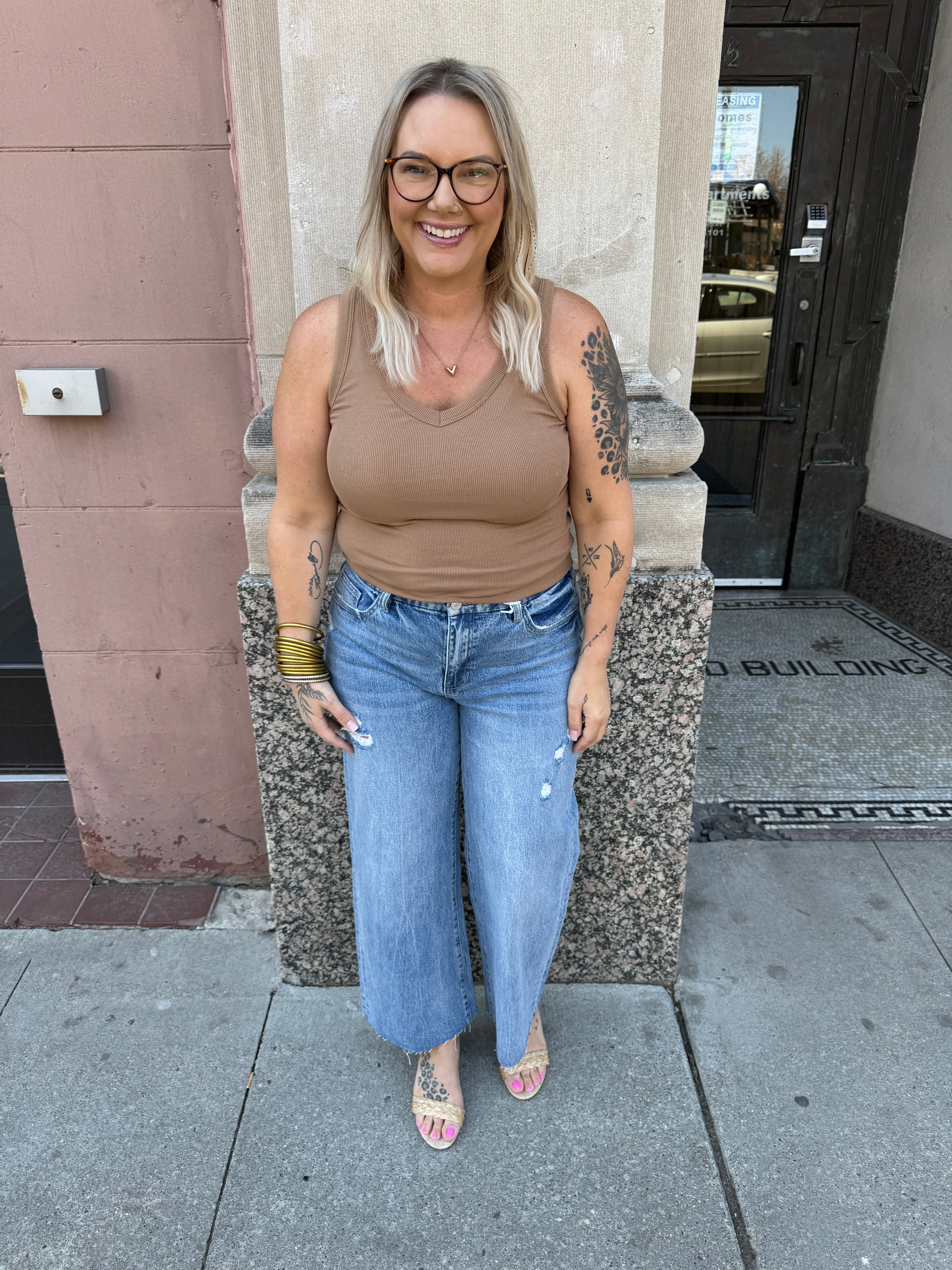 Vervet Shiny Wide Leg Crop Jeans-Final Sale-Jeans-lovervet-The Silo Boutique, Women's Fashion Boutique Located in Warren and Grand Forks North Dakota