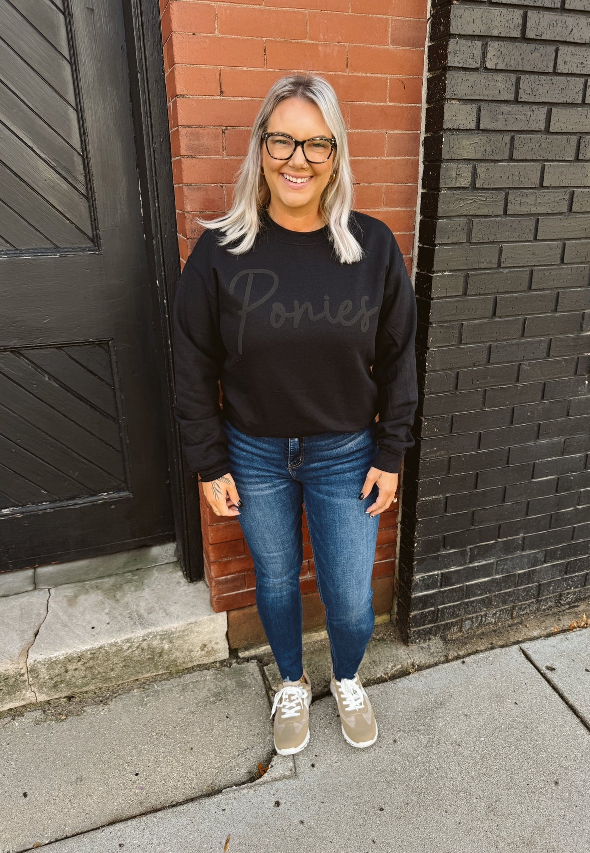 Black on Black Pony Puff Sweatshirt-Final Sale-Sweatshirts-central-The Silo Boutique, Women's Fashion Boutique Located in Warren and Grand Forks North Dakota