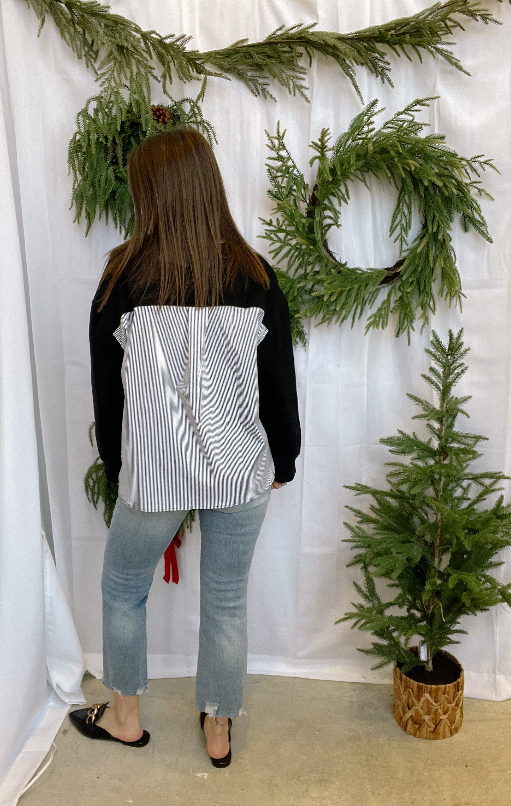 Elan Mixed Media Sweater-Black-Sweaters-elan-The Silo Boutique, Women's Fashion Boutique Located in Warren and Grand Forks North Dakota