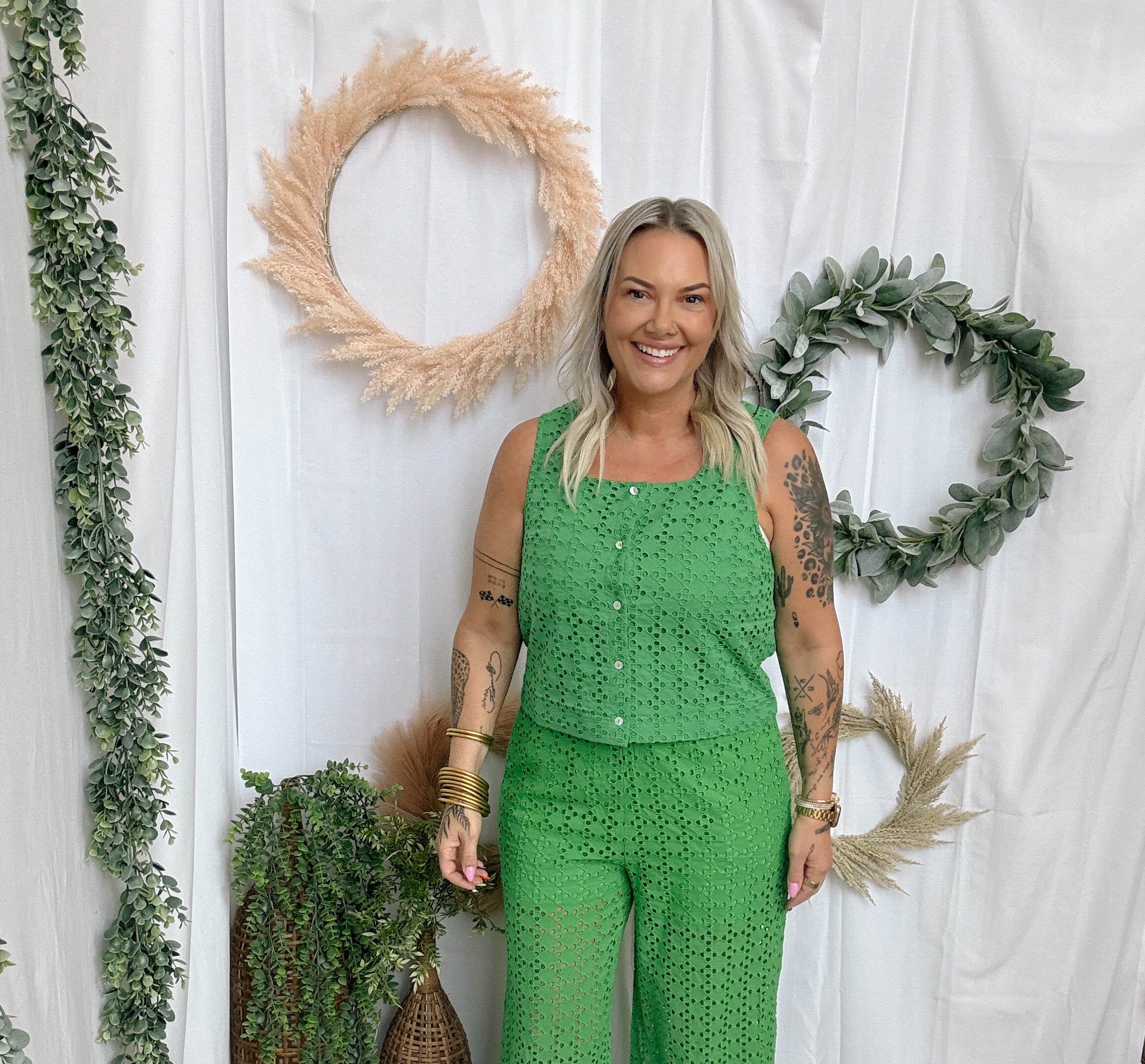Eyelet Pants-Green-Pants-entro-The Silo Boutique, Women's Fashion Boutique Located in Warren and Grand Forks North Dakota
