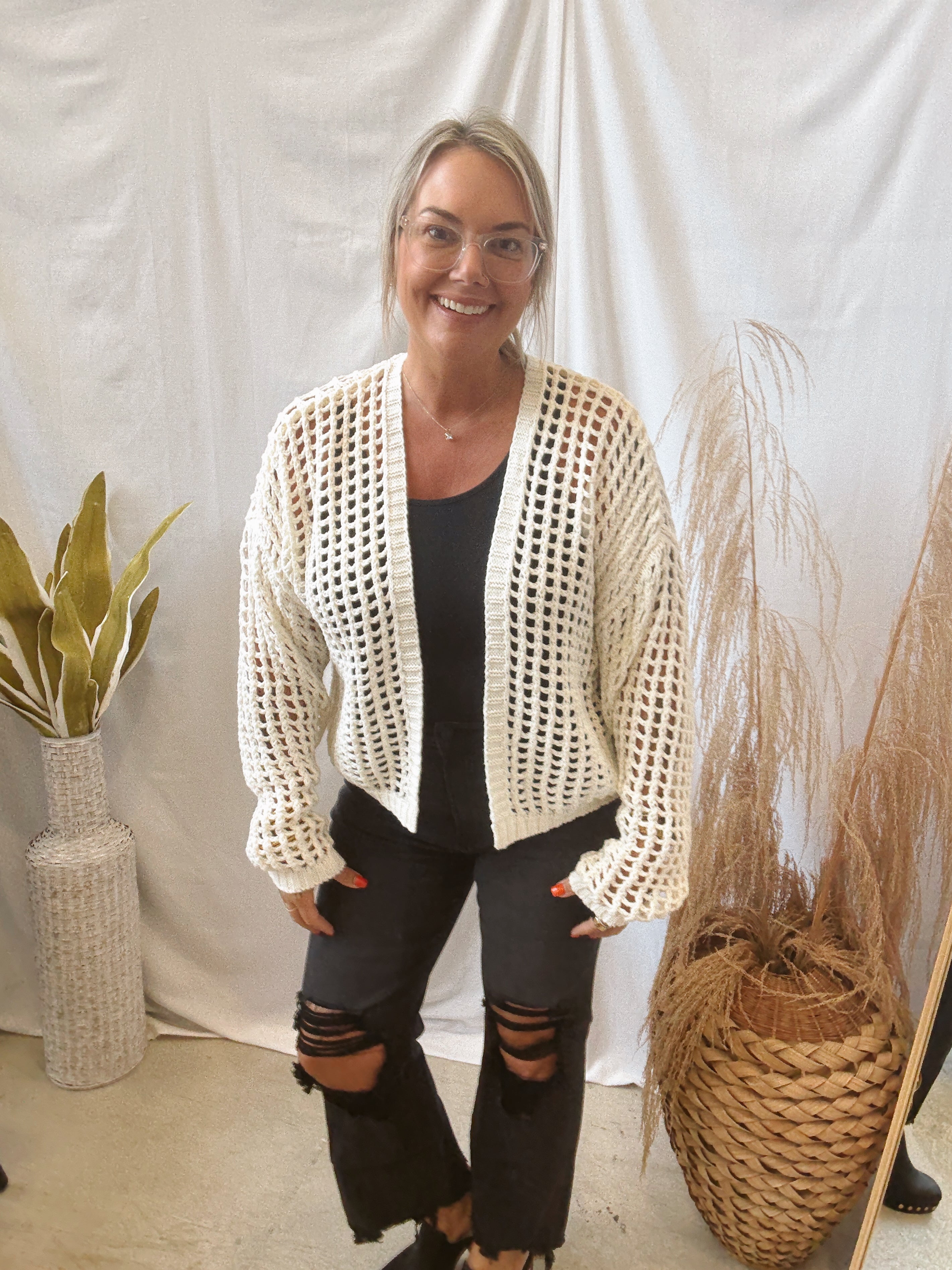 Rae Crochet Open Cardigan-Cardigans-Doe and Rae-The Silo Boutique, Women's Fashion Boutique Located in Warren and Grand Forks North Dakota