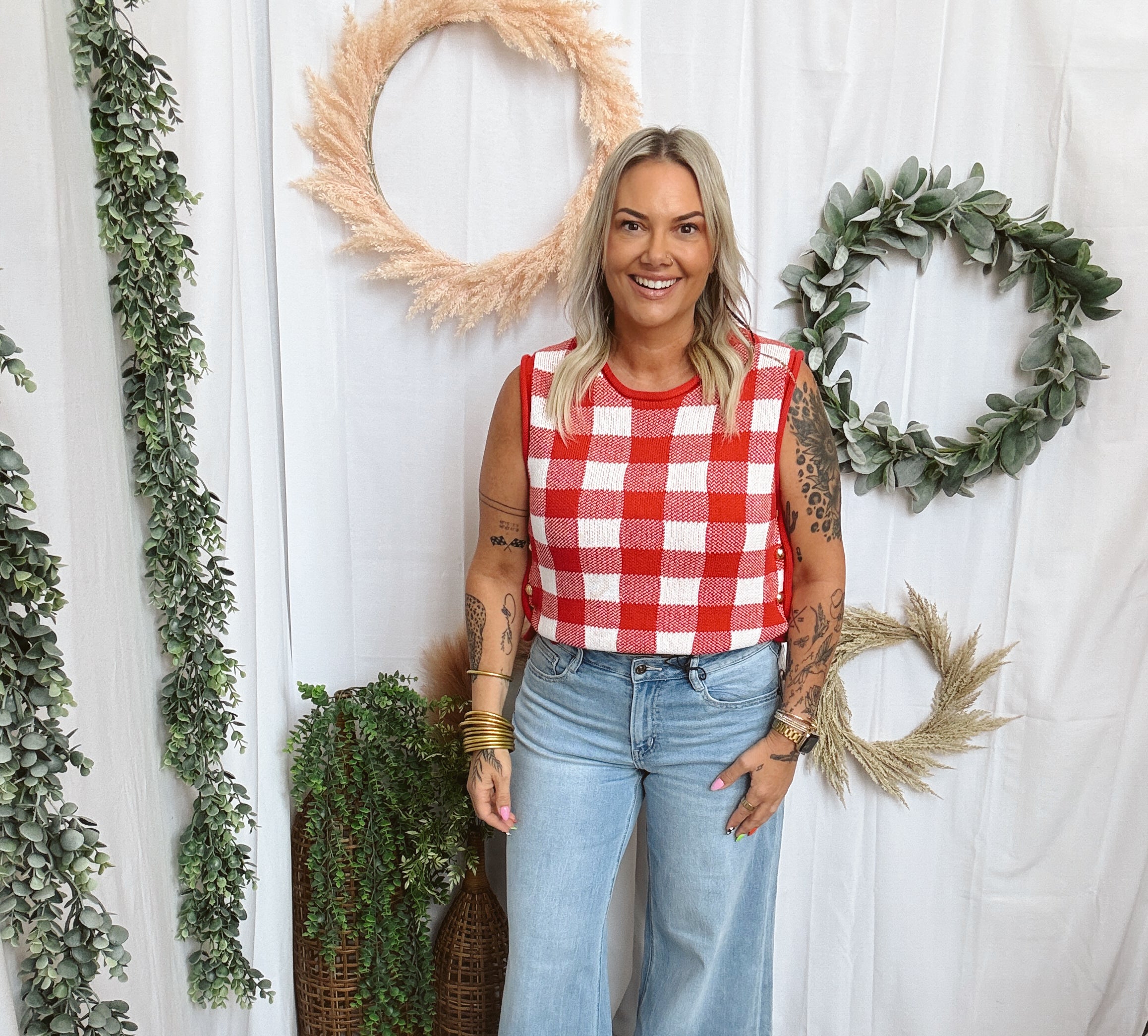 Picnic Plaid Red Tank Top-Tank Tops-entro-The Silo Boutique, Women's Fashion Boutique Located in Warren and Grand Forks North Dakota