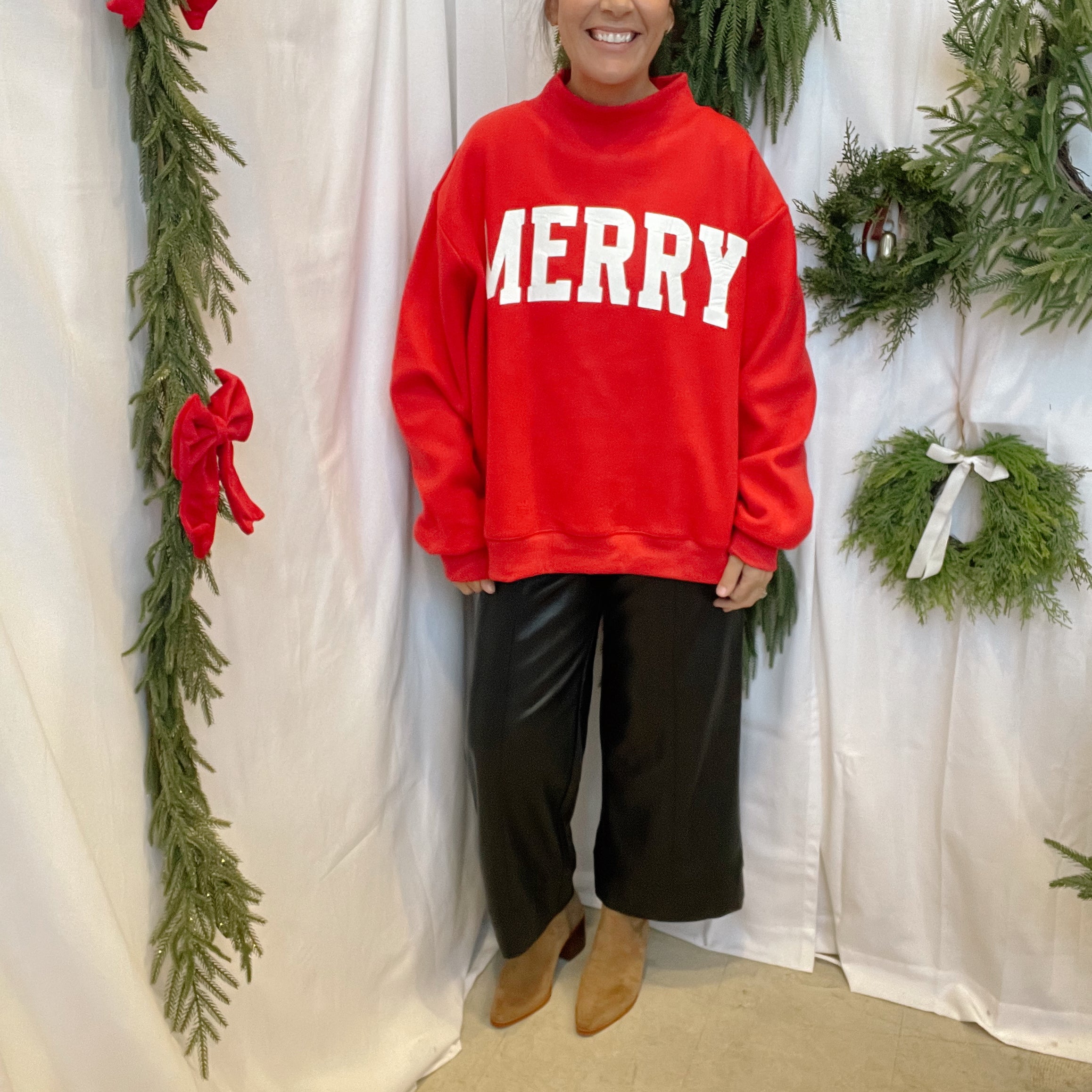 Red Merry & Christmas Sweatshirt-Final Sale-Sweatshirts-bucketlist-The Silo Boutique, Women's Fashion Boutique Located in Warren and Grand Forks North Dakota