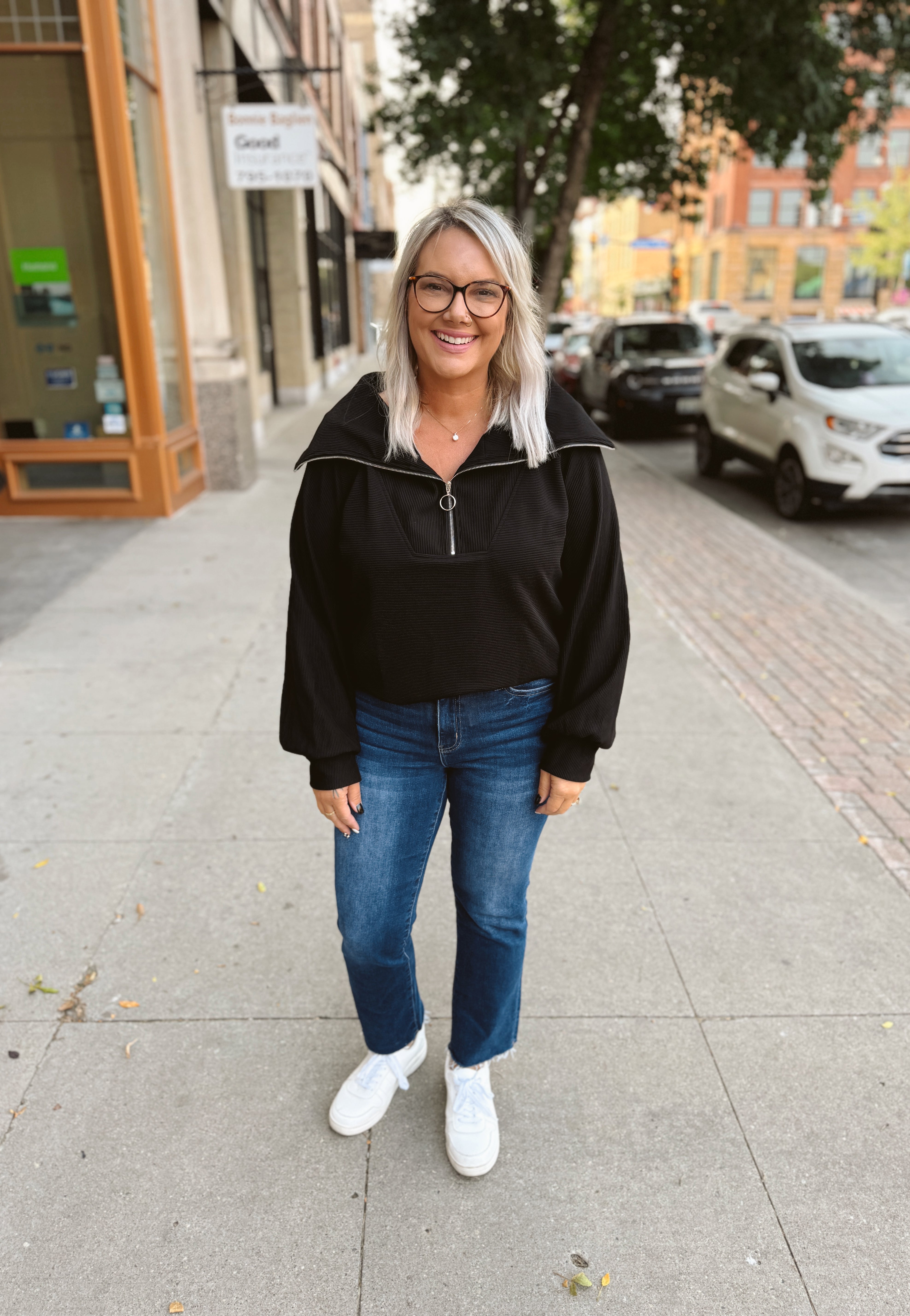 Ribbed Knit Quarter Zip Sweathsirt-Black-Sweatshirts-Umgee-The Silo Boutique, Women's Fashion Boutique Located in Warren and Grand Forks North Dakota