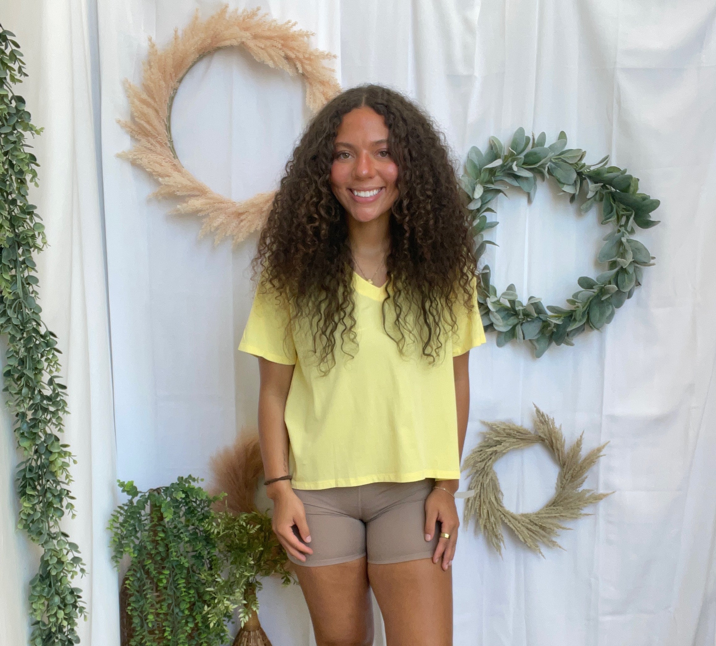 Mono B Pima V Neck Top-Yellow-Short Sleeve Tops-mono b-The Silo Boutique, Women's Fashion Boutique Located in Warren and Grand Forks North Dakota