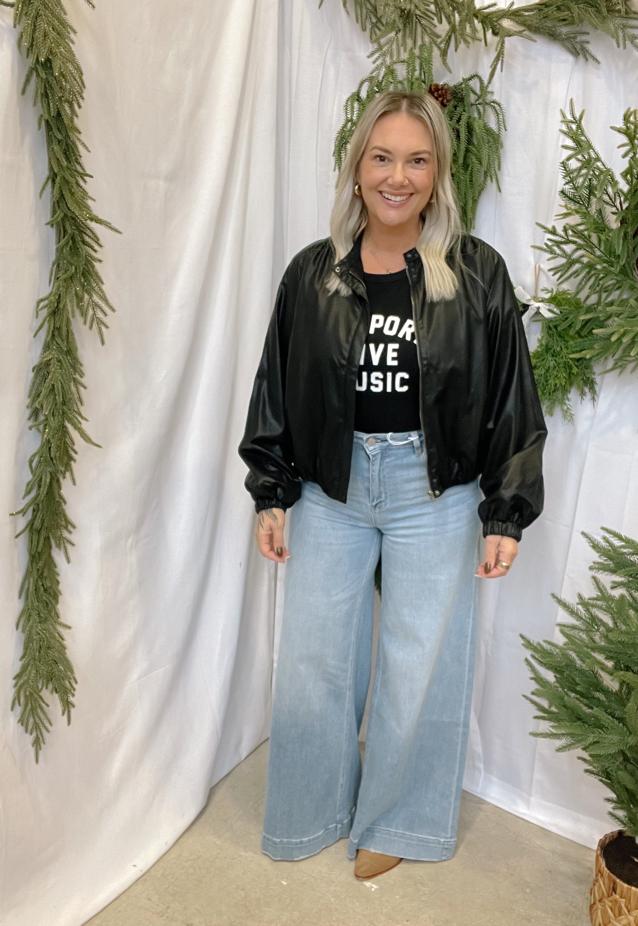 Leather Bomber Jacket-Black-Coats & Jackets-pinch-The Silo Boutique, Women's Fashion Boutique Located in Warren and Grand Forks North Dakota