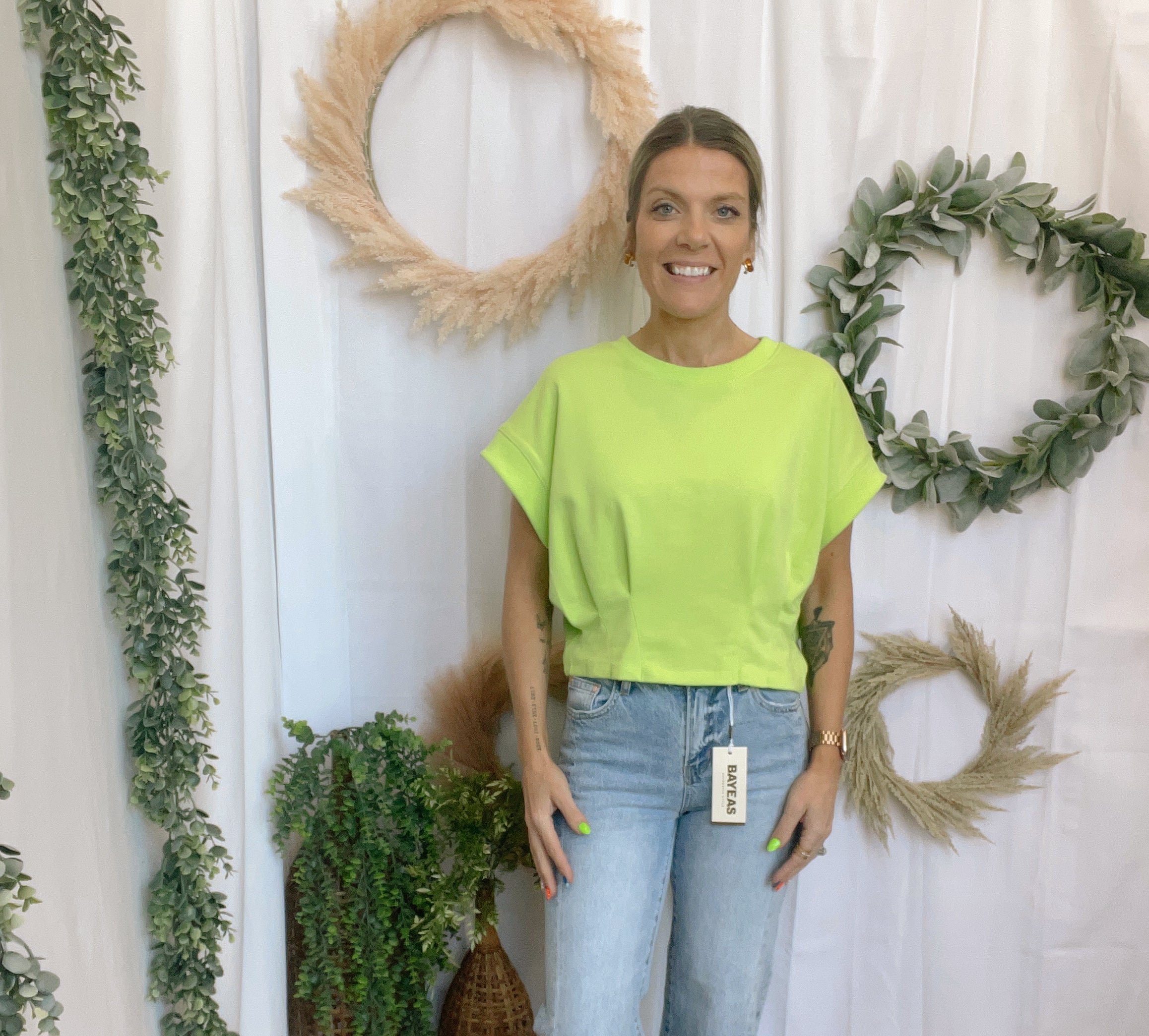 Macey Short Sleeve Top-Lime-Short Sleeve Tops-ENTRO-The Silo Boutique, Women's Fashion Boutique Located in Warren and Grand Forks North Dakota