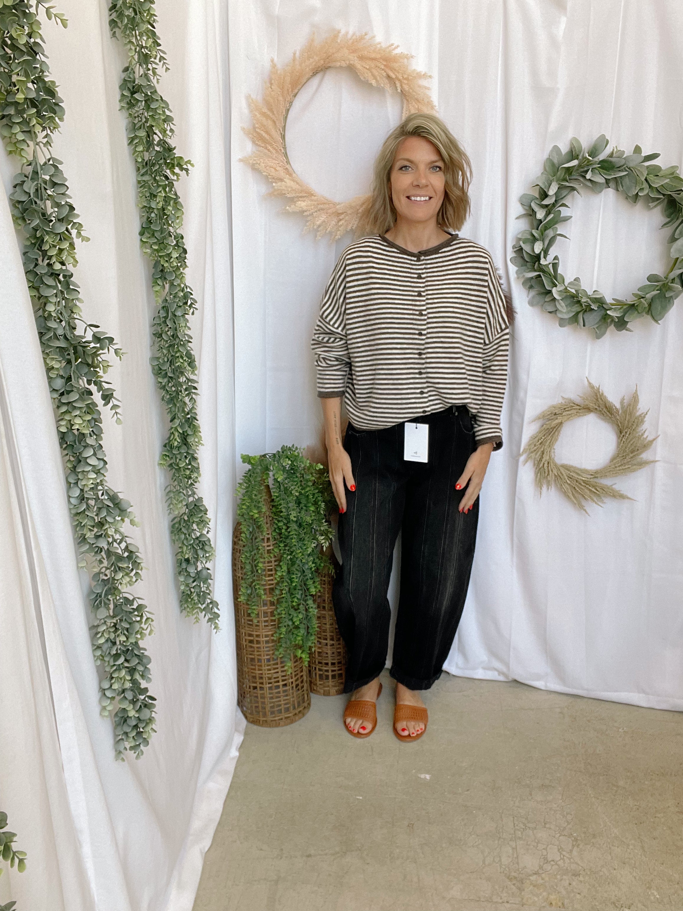 Jesse Striped Cardigan-Brown-Cardigans-joa-The Silo Boutique, Women's Fashion Boutique Located in Warren and Grand Forks North Dakota