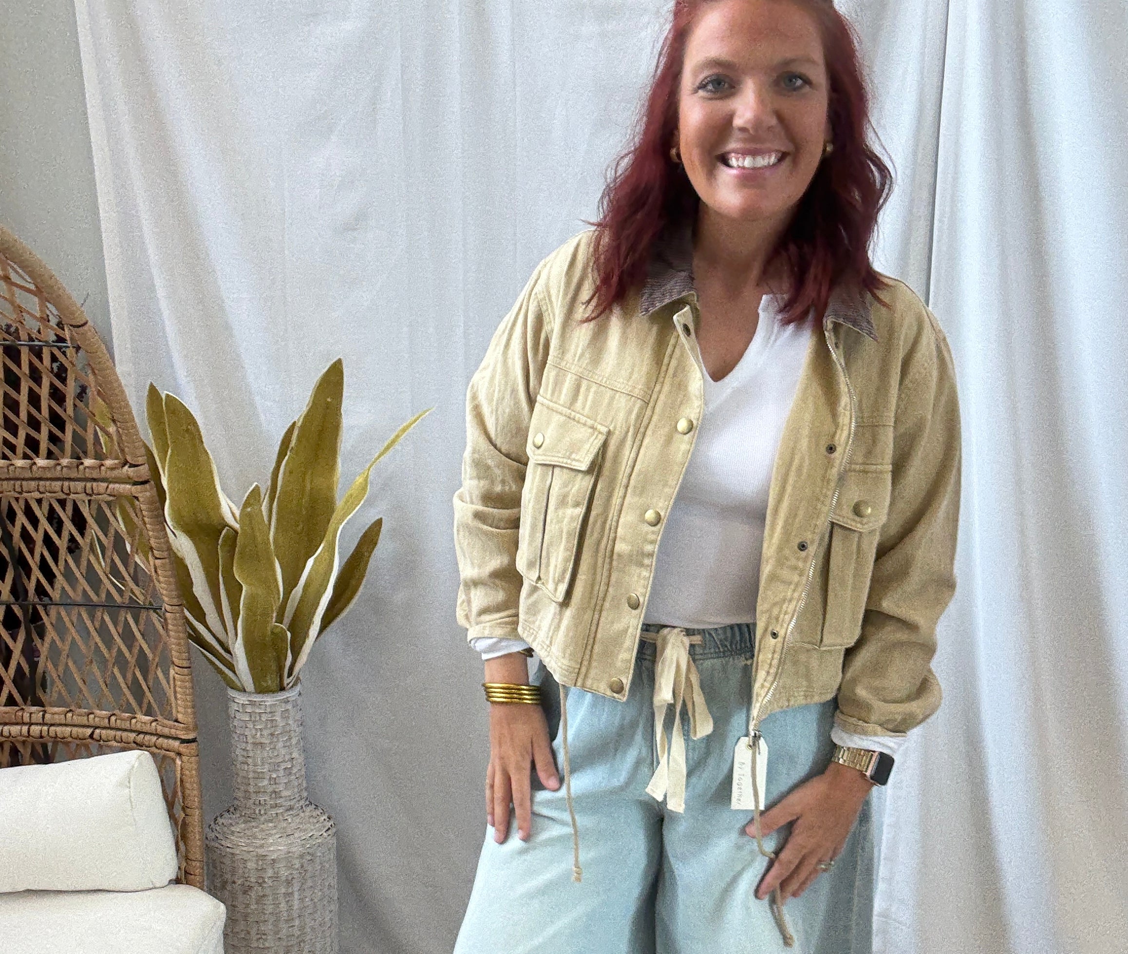 Corduroy Collar Twill Jacket-Sand-Coats & Jackets-hem and thread-The Silo Boutique, Women's Fashion Boutique Located in Warren and Grand Forks North Dakota