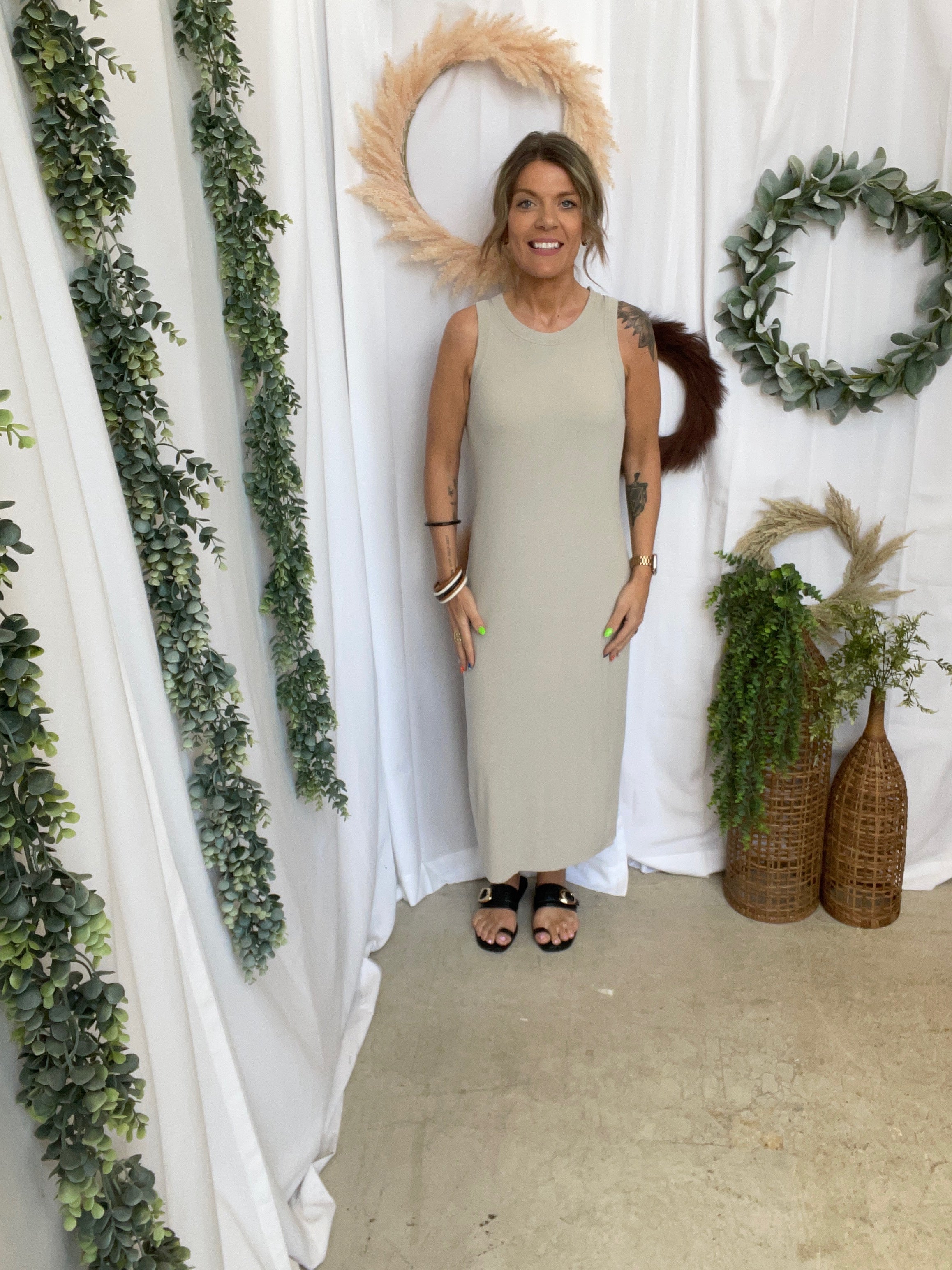 Be Cool Ribbed Dress-Stone-Dresses-be cool-The Silo Boutique, Women's Fashion Boutique Located in Warren and Grand Forks North Dakota