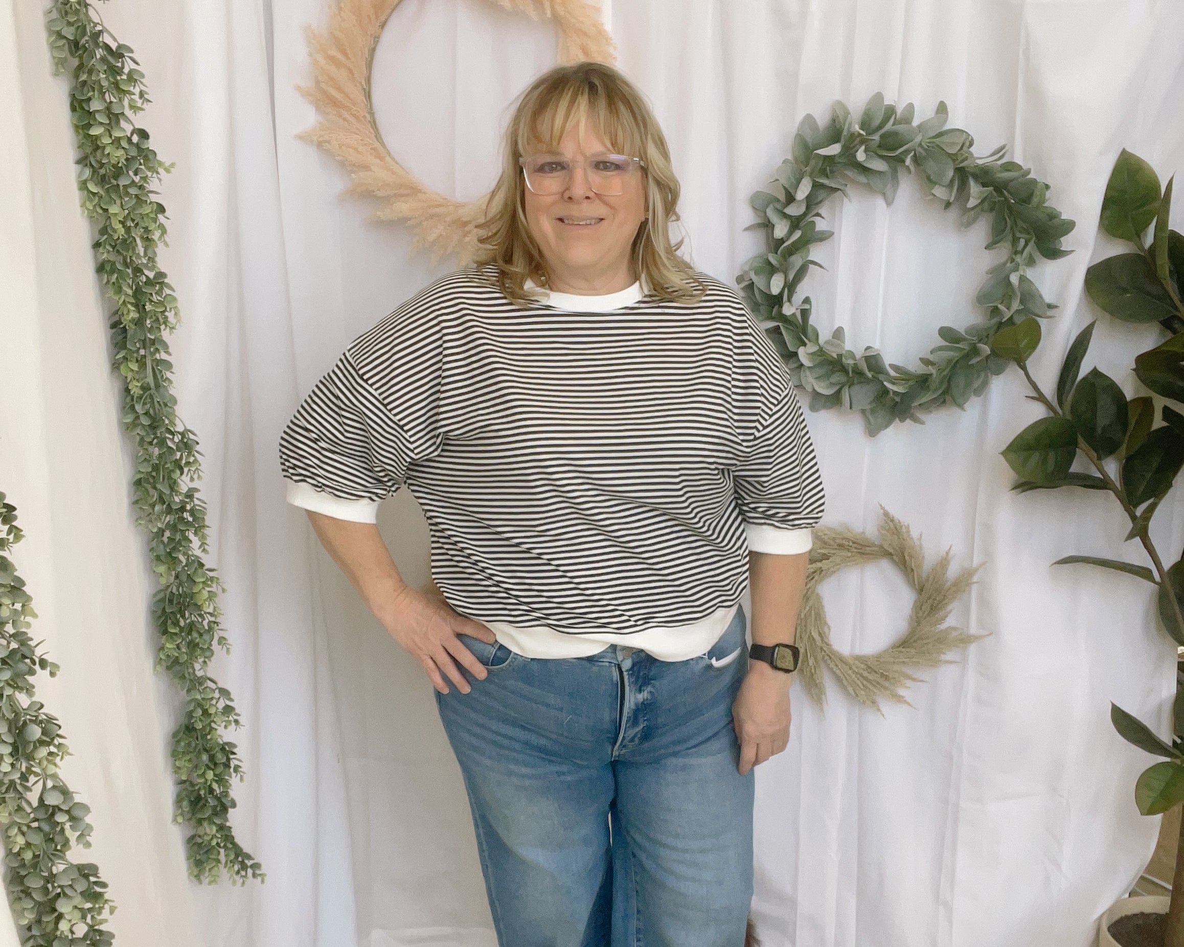 Charlie Striped Rib Banded Top-Short Sleeve Tops-Zenana-The Silo Boutique, Women's Fashion Boutique Located in Warren and Grand Forks North Dakota