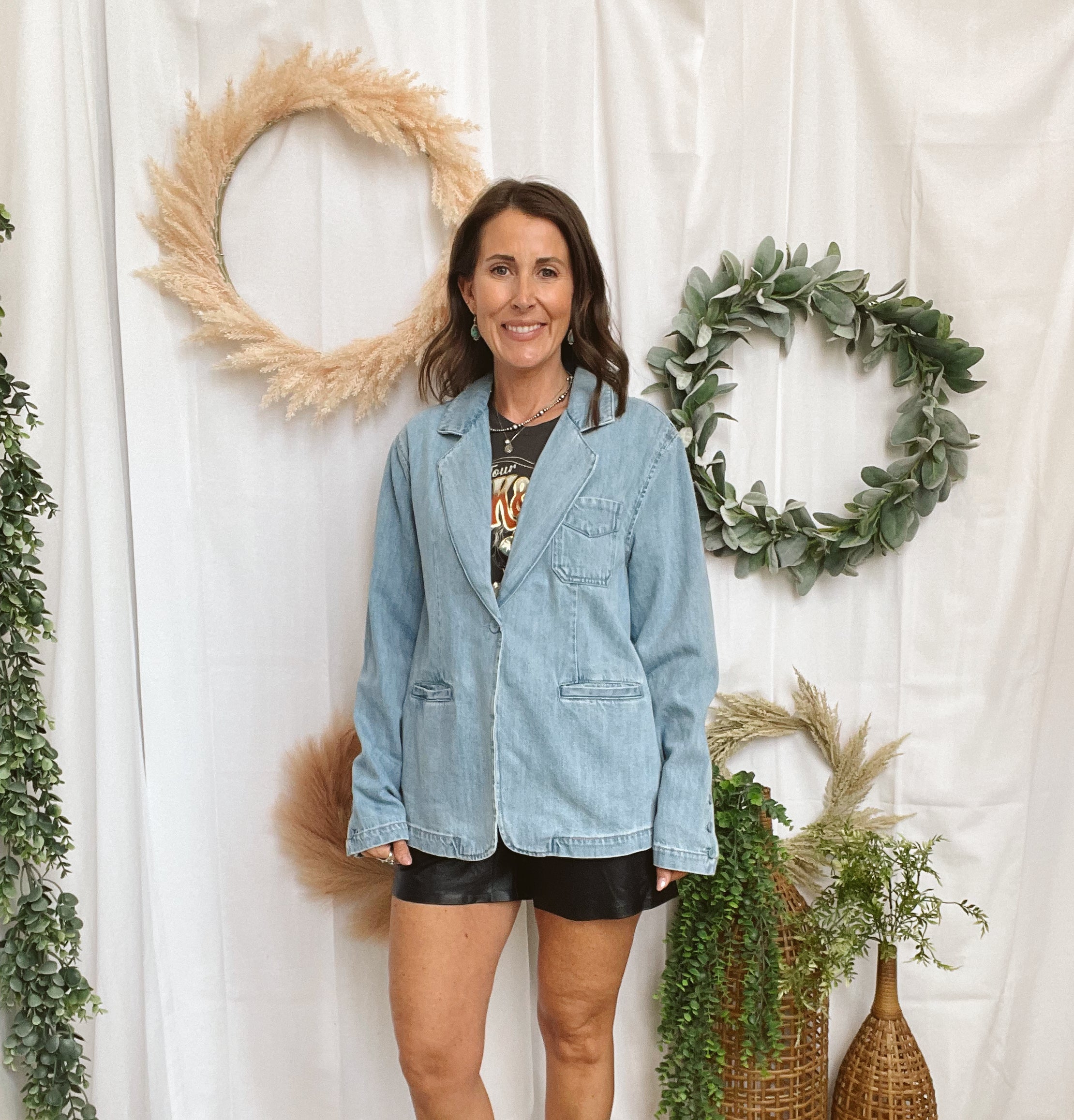 Risen Medium Wash Denim Blazer-Coats & Jackets-risen-The Silo Boutique, Women's Fashion Boutique Located in Warren and Grand Forks North Dakota