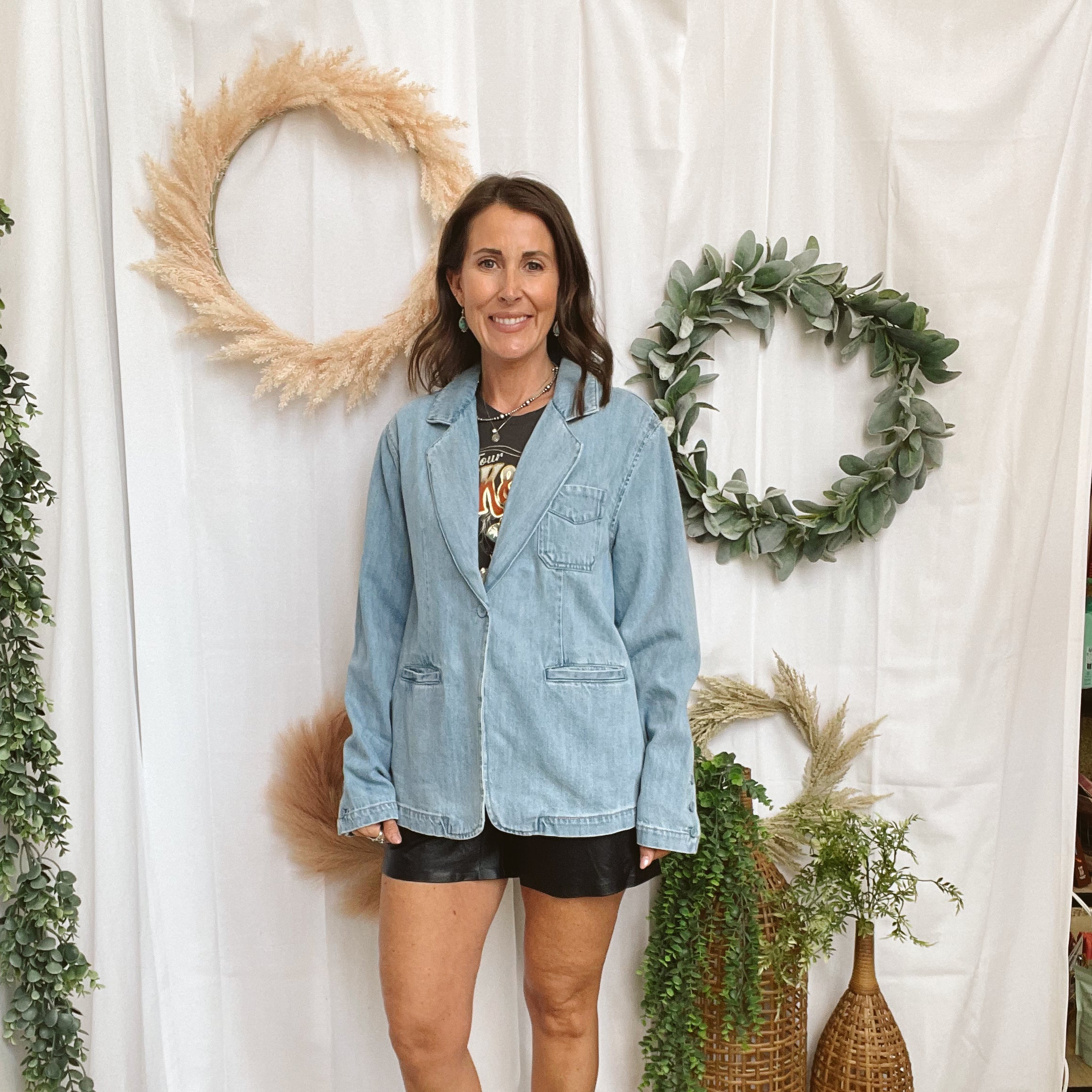 Risen Medium Wash Denim Blazer-Coats & Jackets-risen-The Silo Boutique, Women's Fashion Boutique Located in Warren and Grand Forks North Dakota